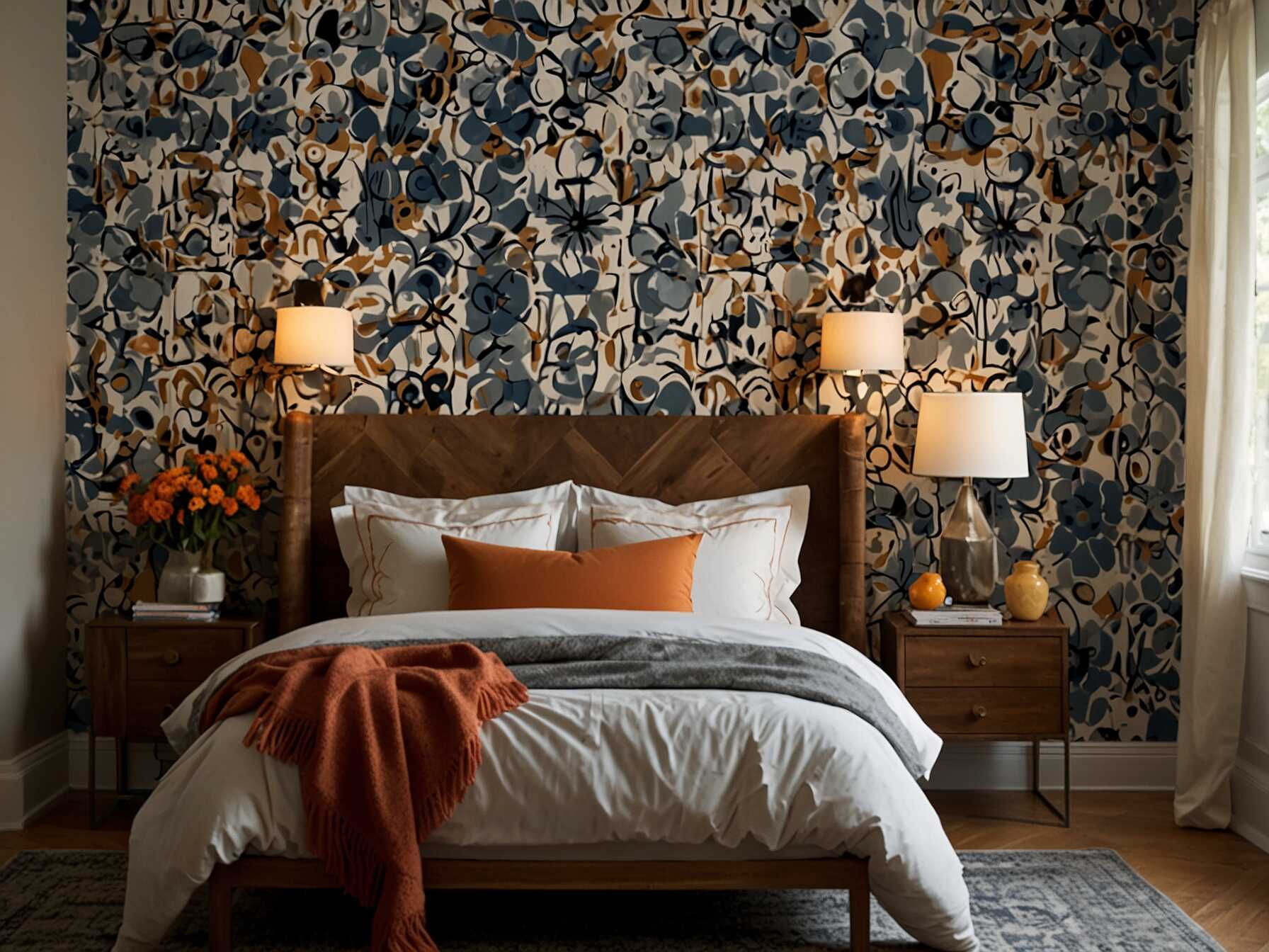 Patterned wallpaper can bring life to a boho bedroom. Look for designs with geometric shapes or floral prints. They add a fun and unique touch.  Wallpaper one wall for a dramatic effect. Keep the rest of the walls simple. This will make your accent wall stand out.  Mix and match patterns in your room decor. Have fun and let your personality shine.  