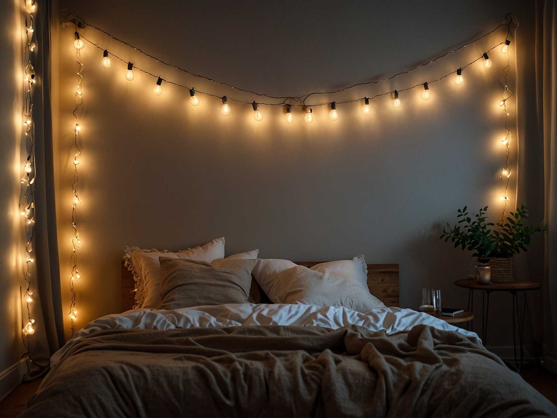 String lights can create a magical atmosphere. Drape them along your accent wall or around your bed. They add soft, cozy lighting.  Choose warm white lights or colorful ones. Both can fit well with boho decor. String lights are easy to install and move.  They are perfect for creating a relaxing ambiance. Use them as your main light source or just for decoration.  