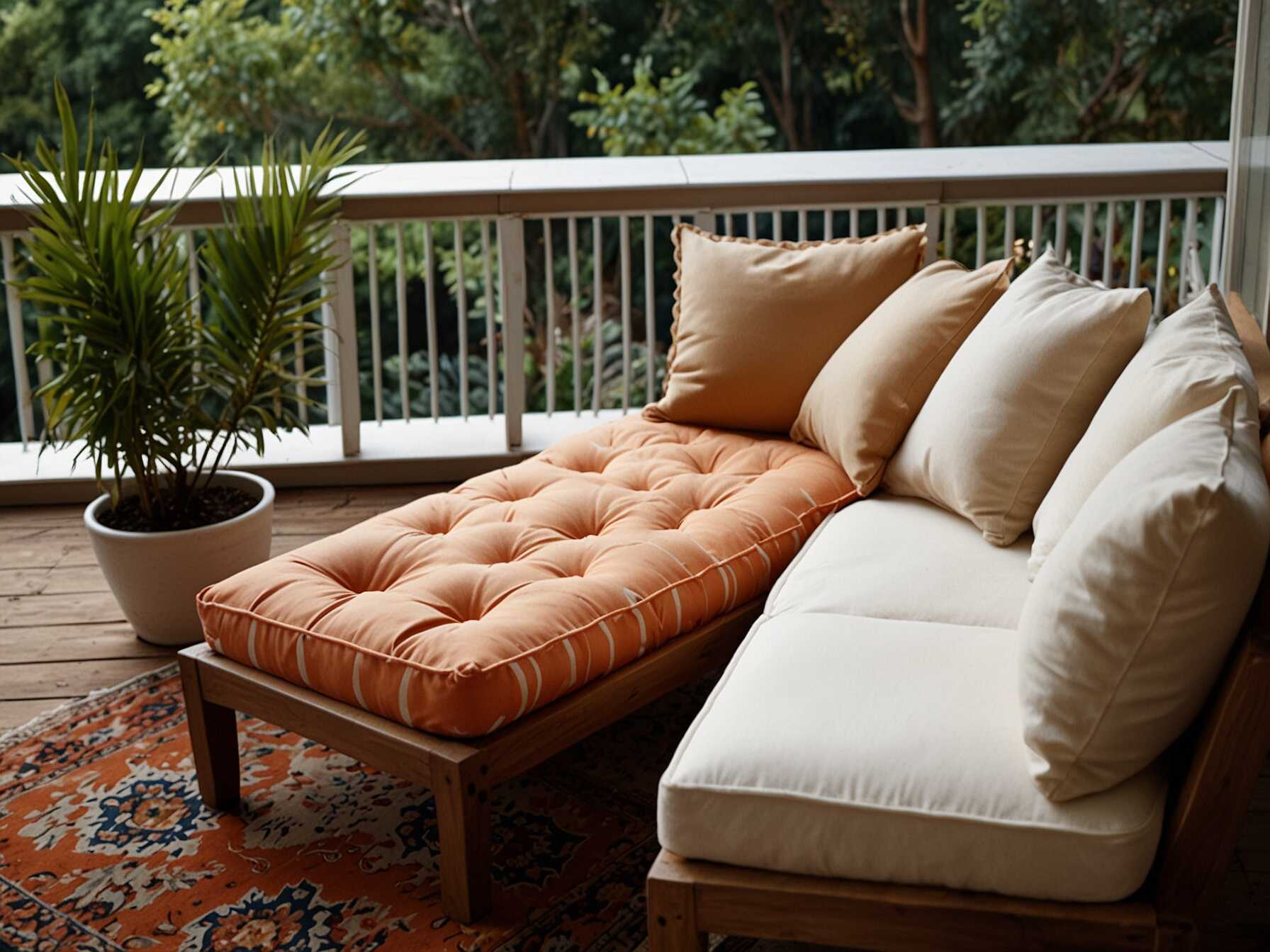 Place a daybed or lounge chair on your balcony. Add some soft pillows and a blanket. Its perfect for napping or reading.  