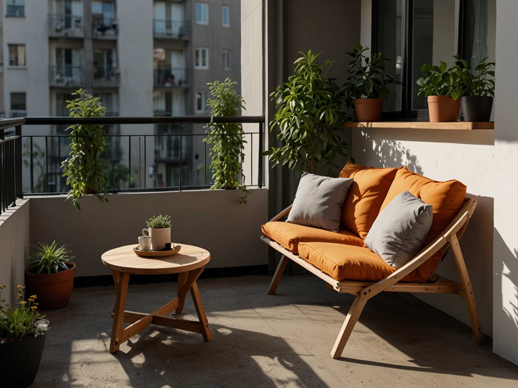 Use compact, foldable furniture for small balconies. This makes it easy to store when not in use. It keeps the area from feeling cramped.  