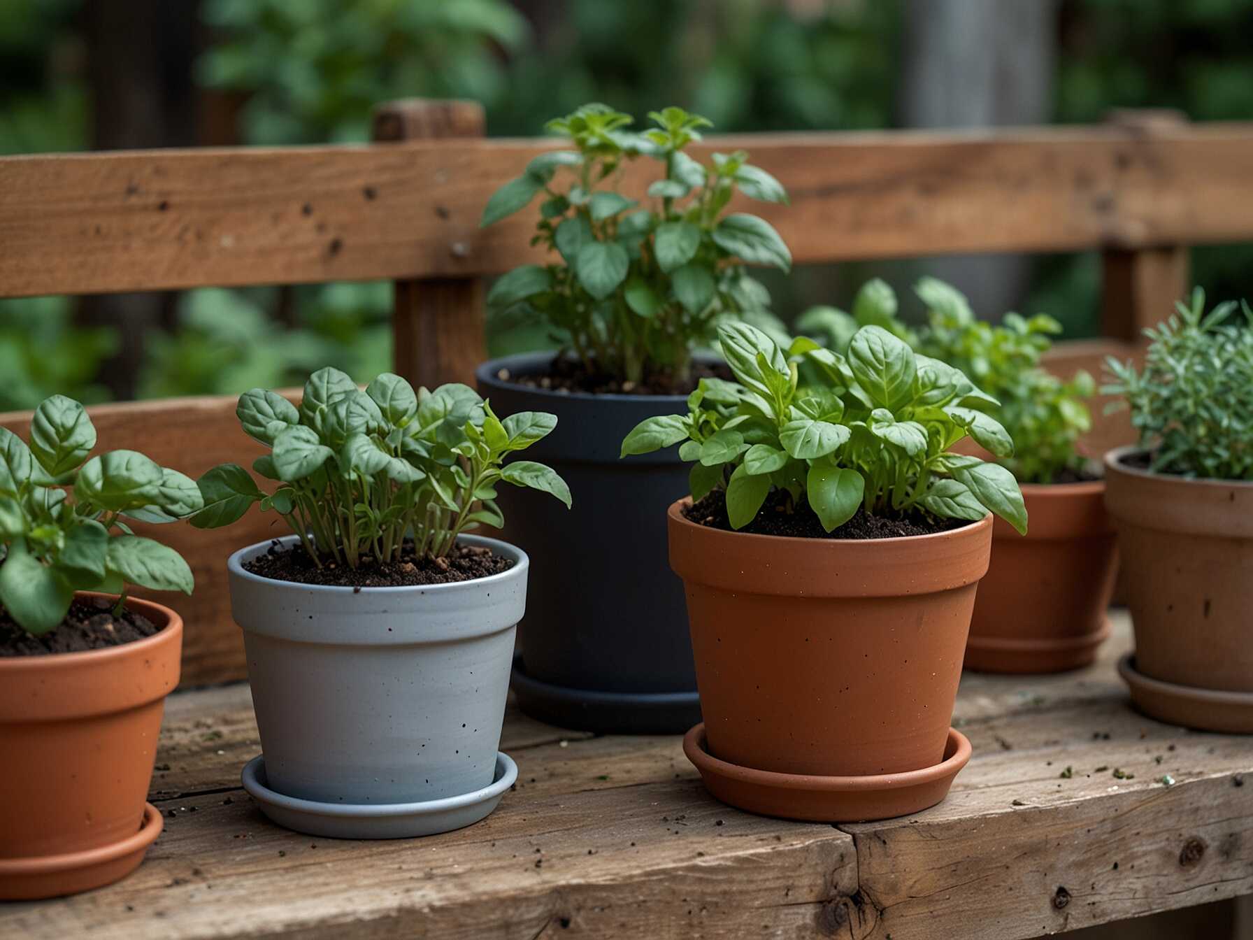 Grow a small herb garden in pots. Herbs like basil, mint, and rosemary are easy to grow. They add a nice aroma and can be used in cooking.  