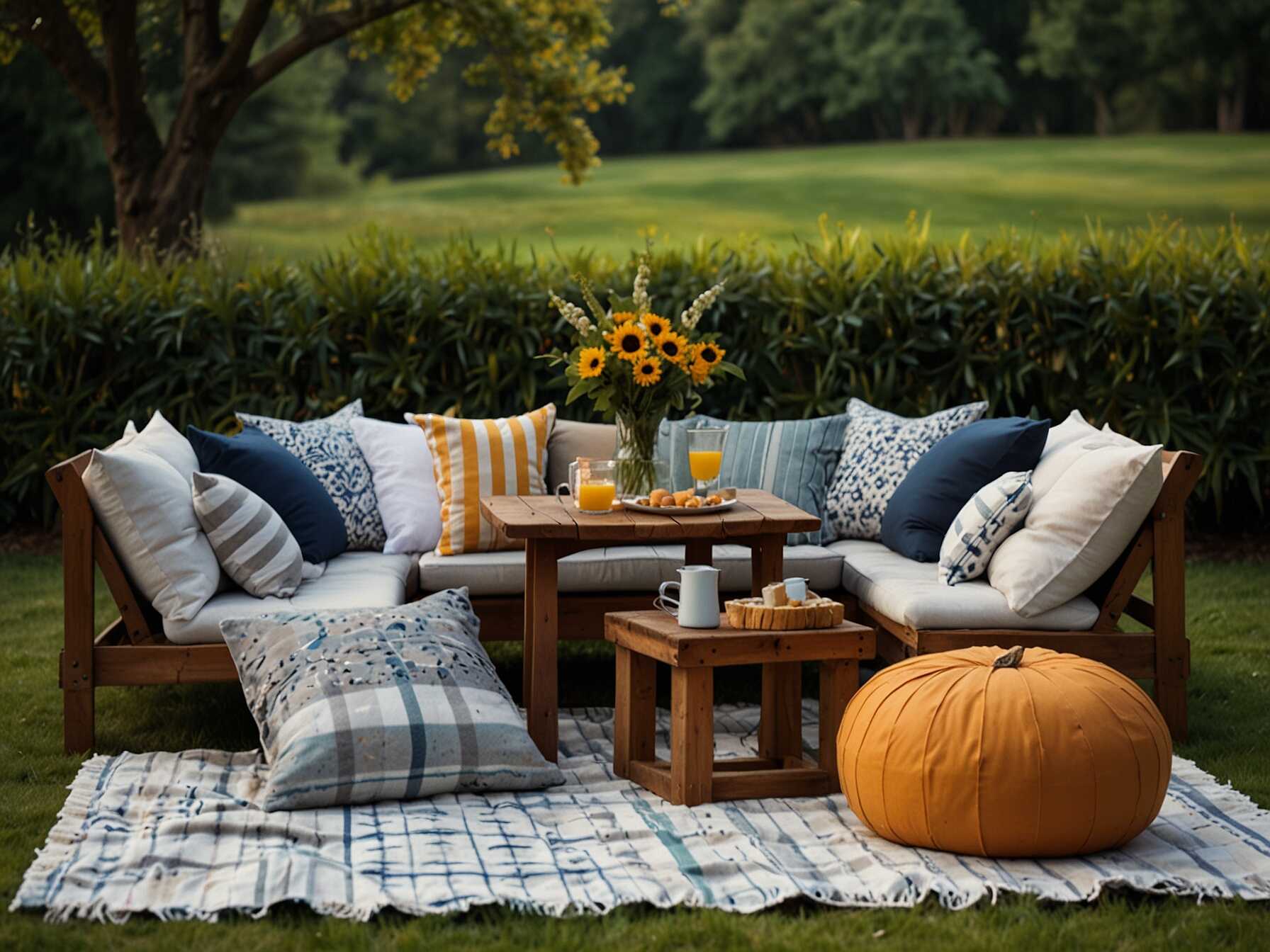 Create a picnic area with a blanket and cushions. Enjoy outdoor meals or snacks. It’s like having a mini outdoor dining area.  