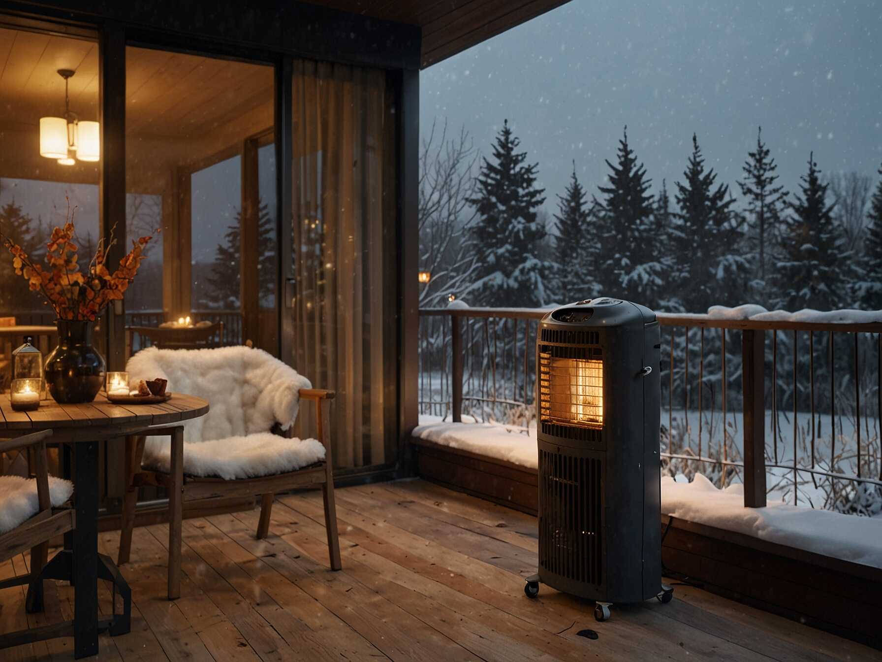 Use a portable heater for cooler weather. It extends the use of your balcony into fall and winter. Stay warm while enjoying the fresh air.  