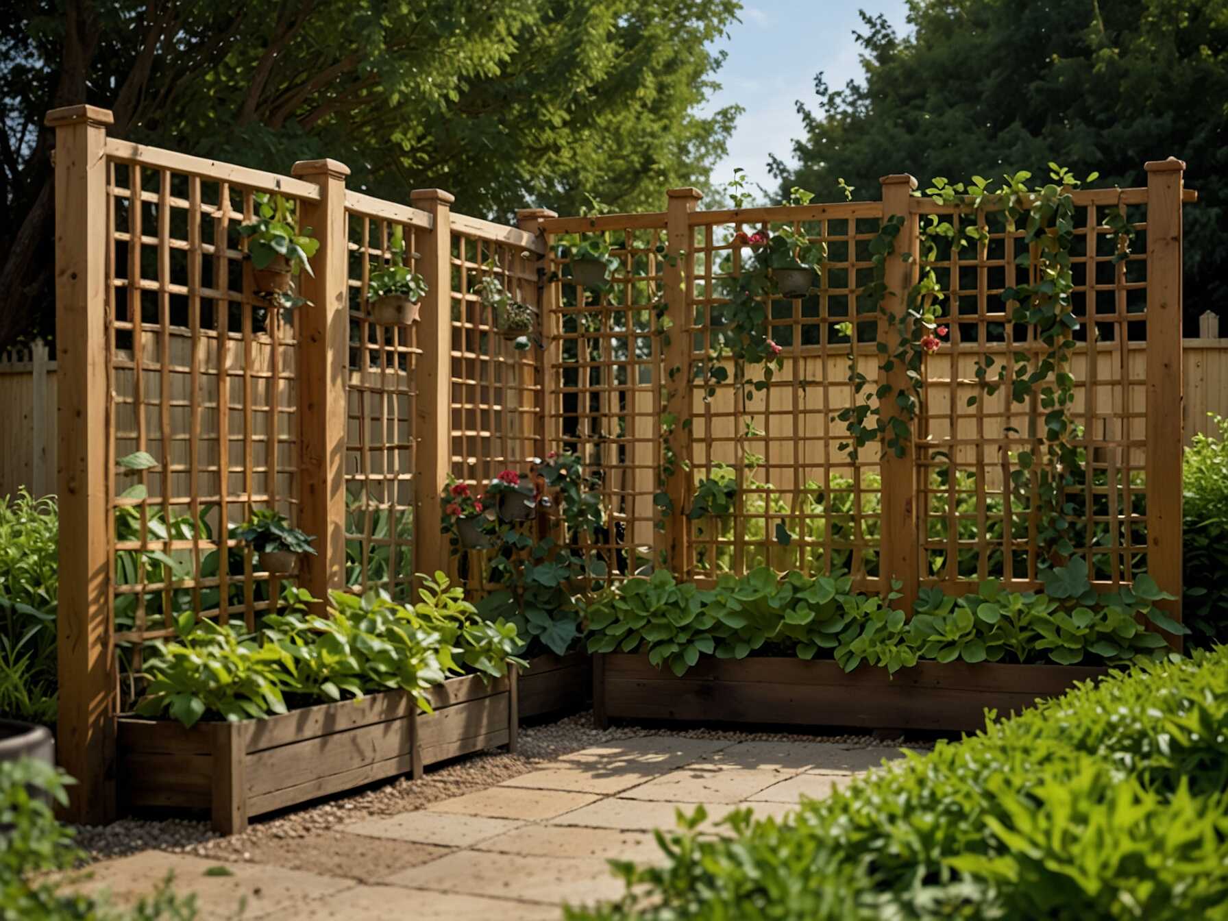 Use a privacy screen or trellis. It adds a sense of seclusion. Plus, you can grow climbing plants on it.  