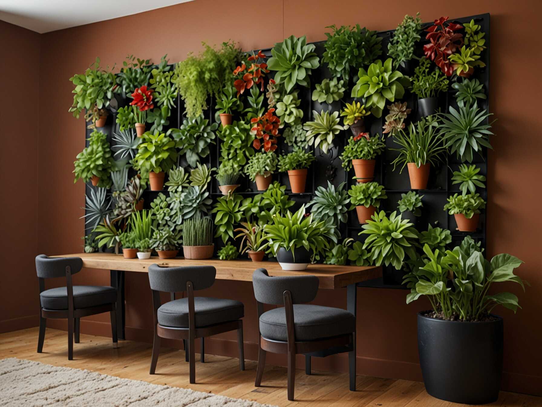 Install a vertical garden on one wall. Use shelves or pocket planters. This adds greenery without taking up much floor space.  