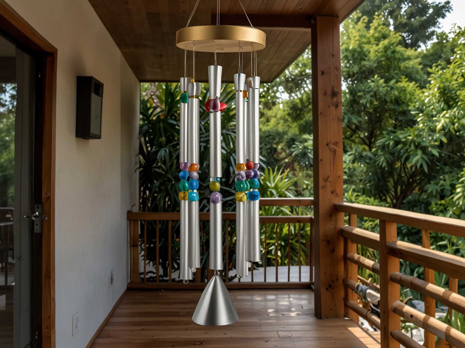 Hang wind chimes from the railing or ceiling. They add a soothing sound to your balcony. Enjoy the gentle music as you relax.  