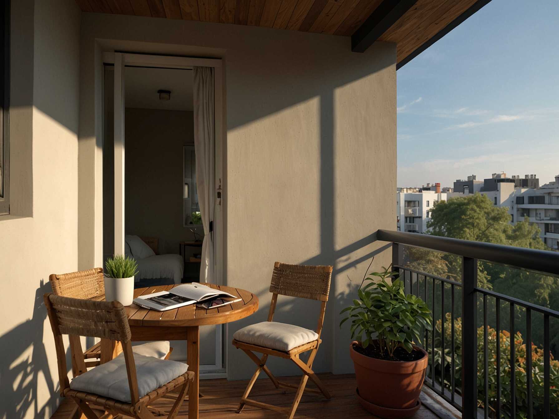 Set up a small desk and chair for a balcony workspace. Its a nice change from your regular indoor office. Enjoy the fresh air while you work.  