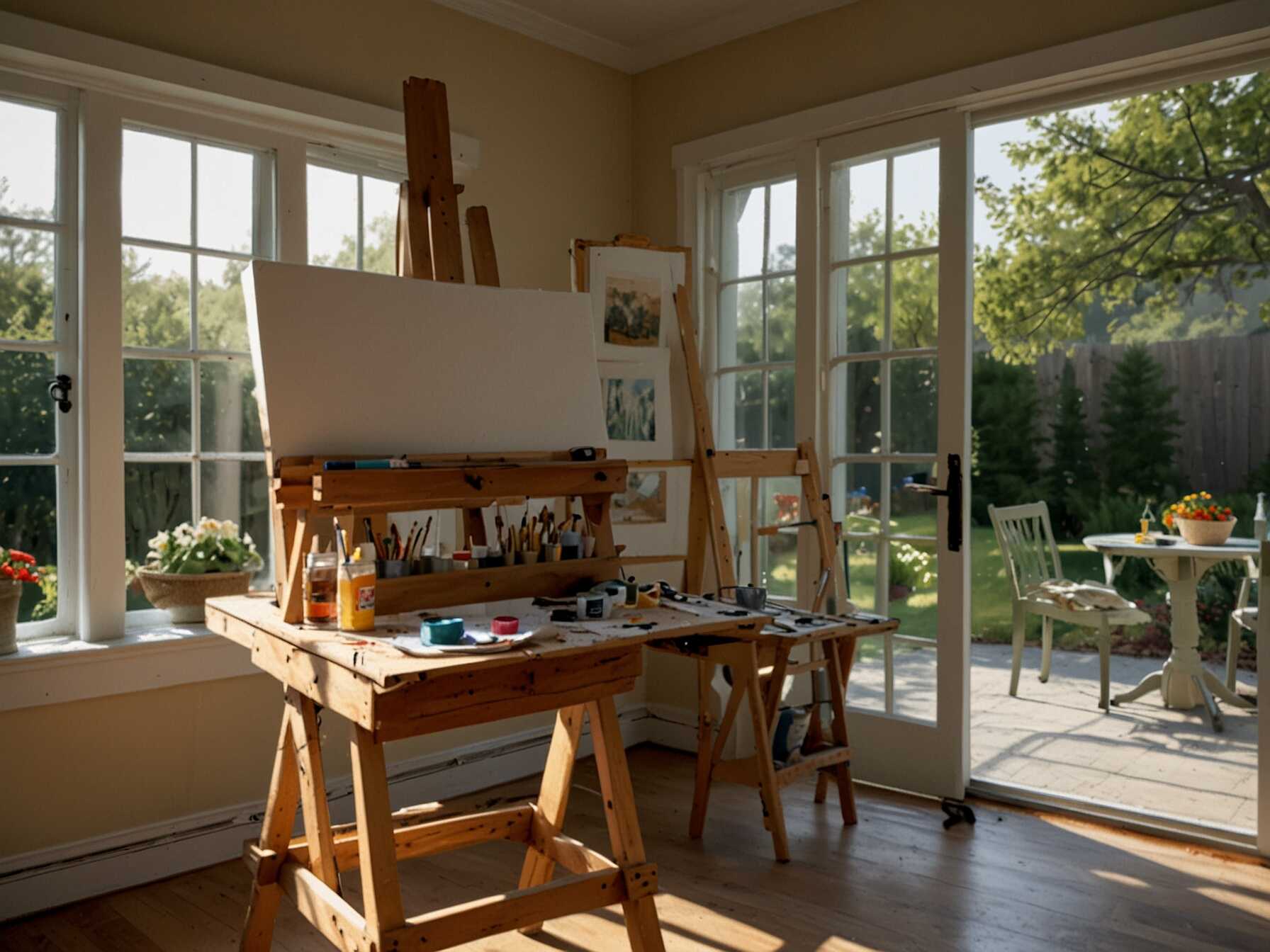 Create an art studio in your sunroom. Set up an easel and a table for your supplies. The natural light is perfect for painting or drawing.  