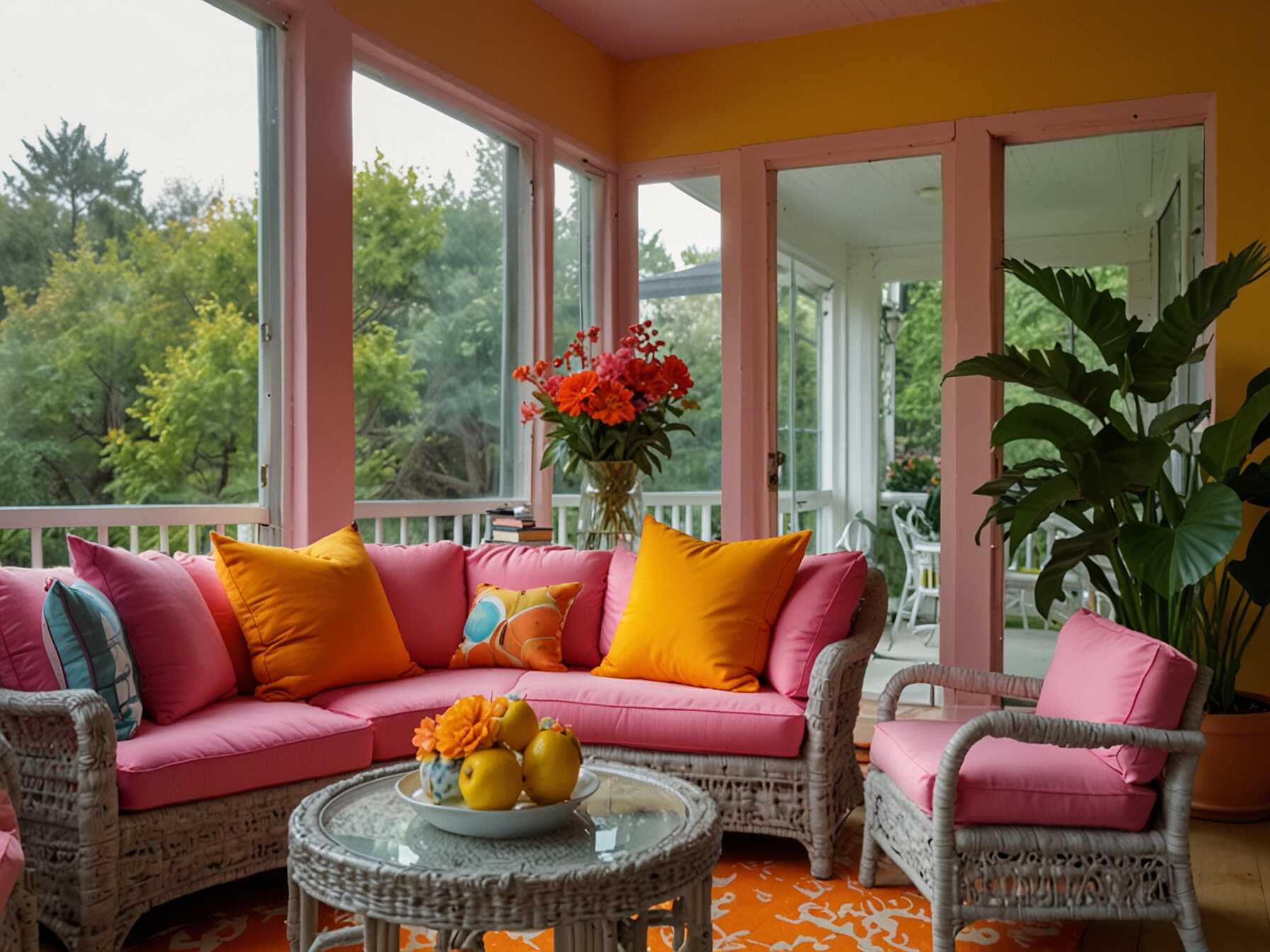 Use bright colors in your sunroom. Yellow, orange, or pink can make the room feel cheerful and energizing.  