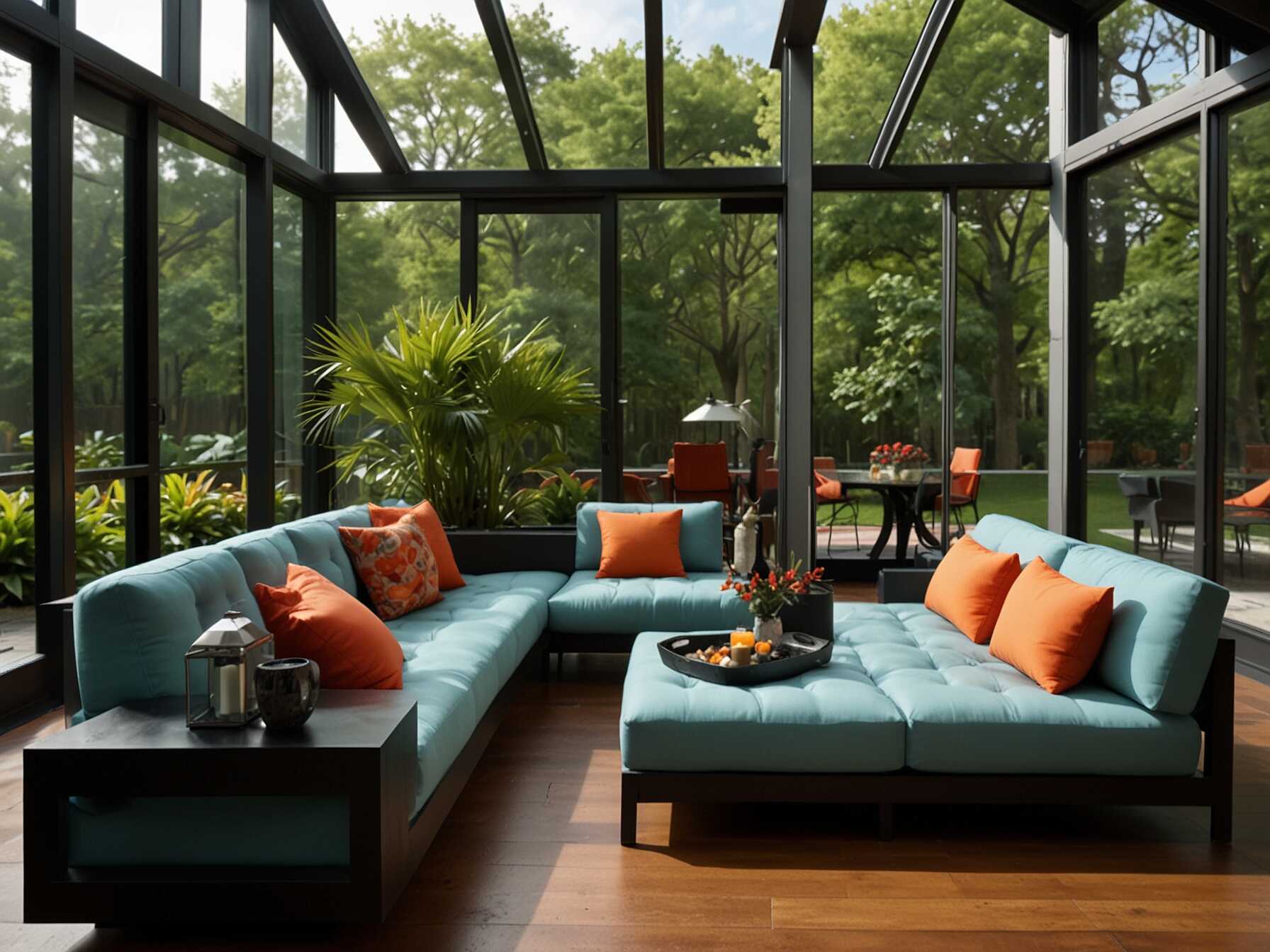 Design a contemporary sunroom. Use sleek furniture and bold colors. The modern style makes the room feel updated and stylish.  