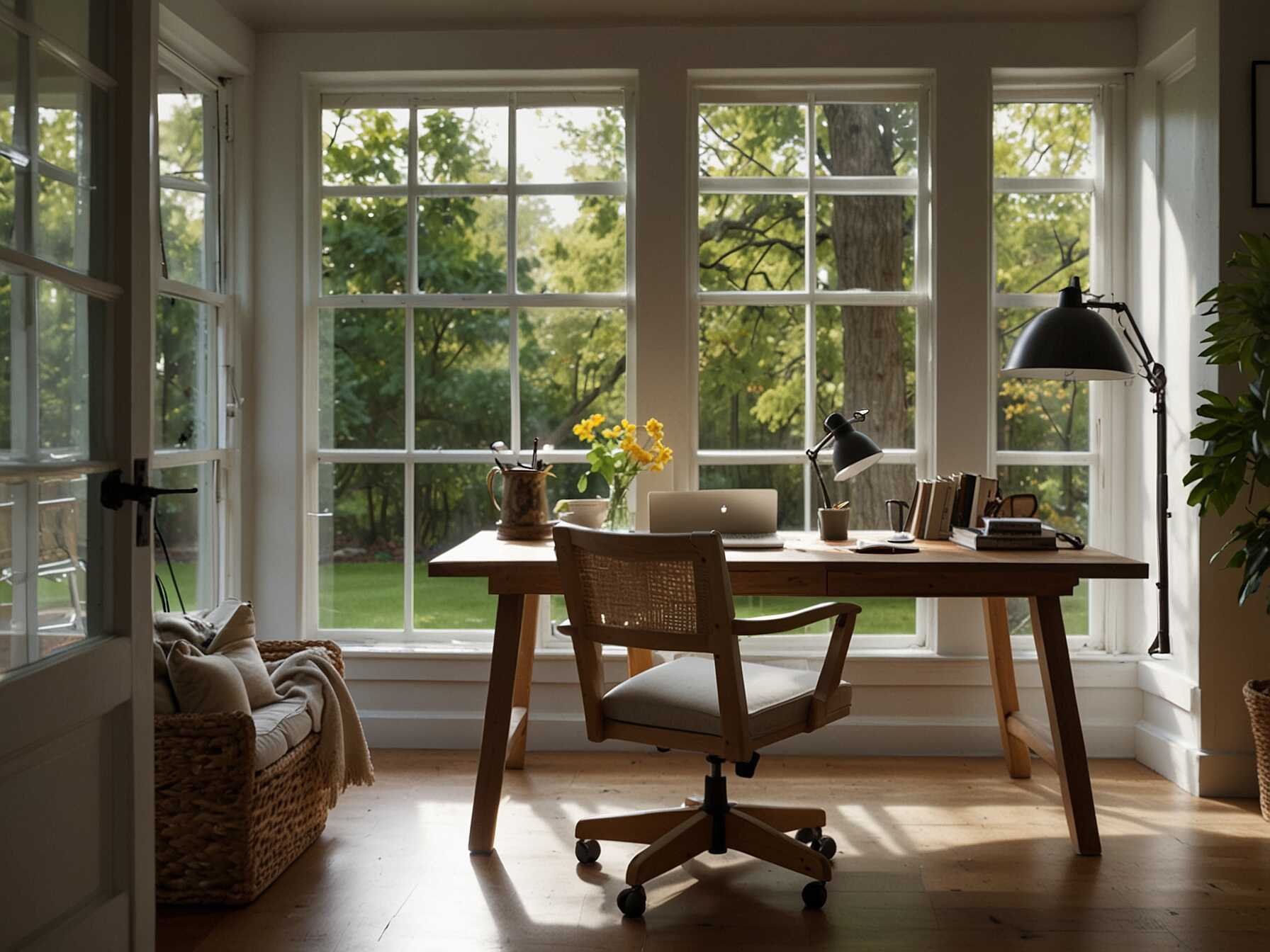 Create a home office in your sunroom. Set up a desk and a comfy chair. The natural light helps you stay focused and energized.  