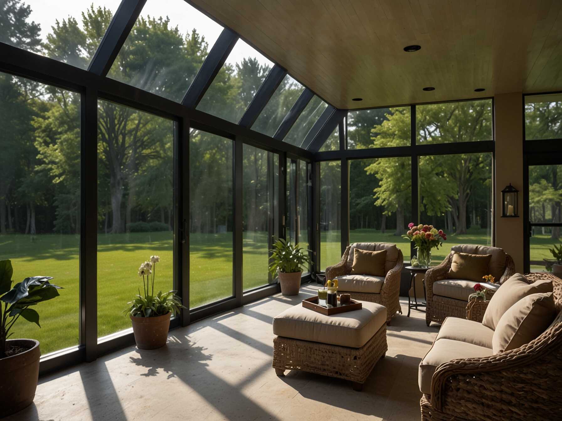 Install large windows in your sunroom. They let in lots of natural light. You can enjoy the view outside while staying comfortable inside.  