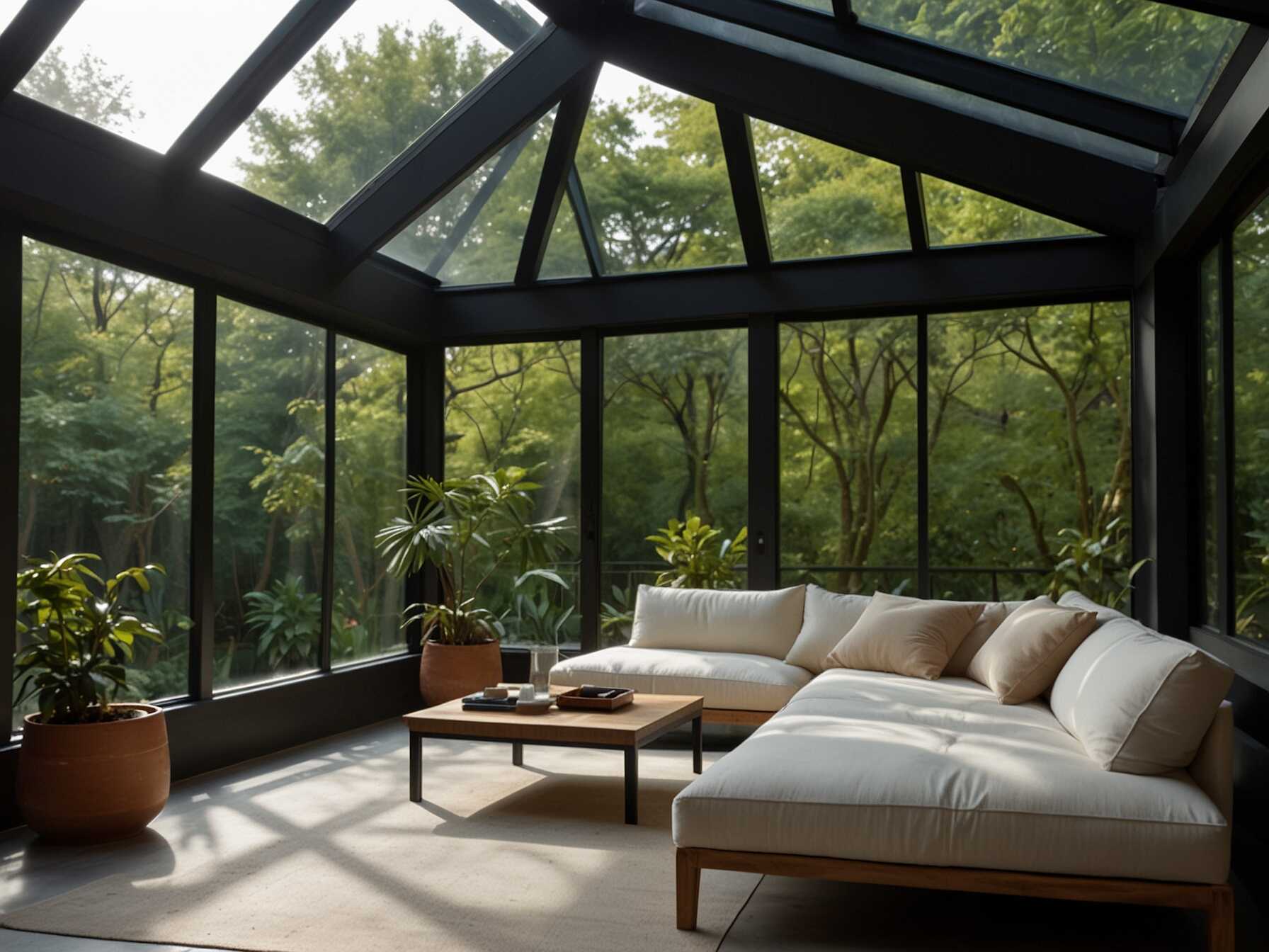 Design a minimalist sunroom. Use simple furniture and decor. The clean look makes the space feel open and airy.  