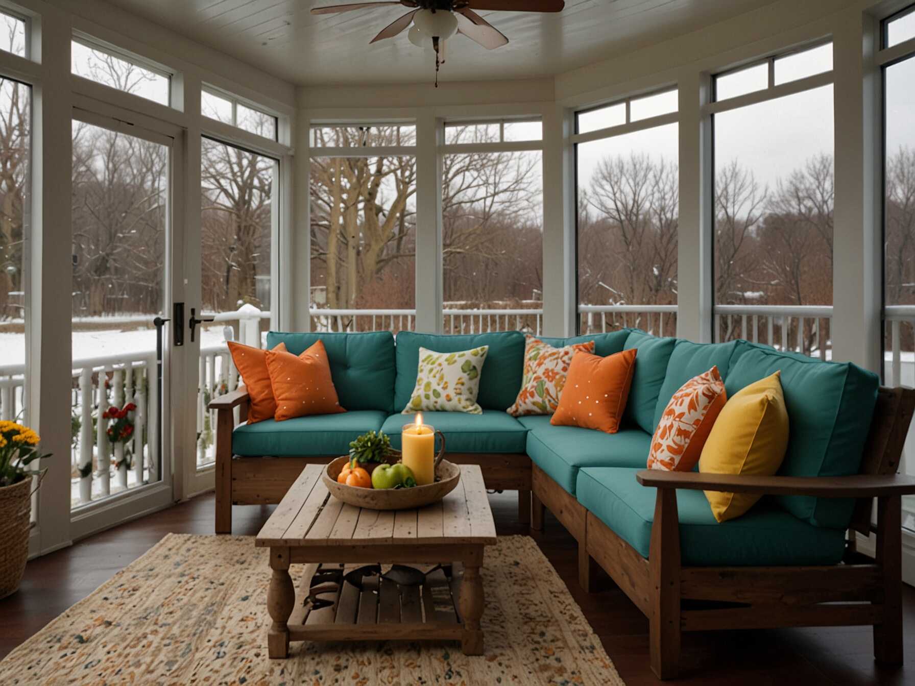 Decorate your sunroom according to the season. Use different colors and decorations for each season. It keeps the space fresh and interesting.  