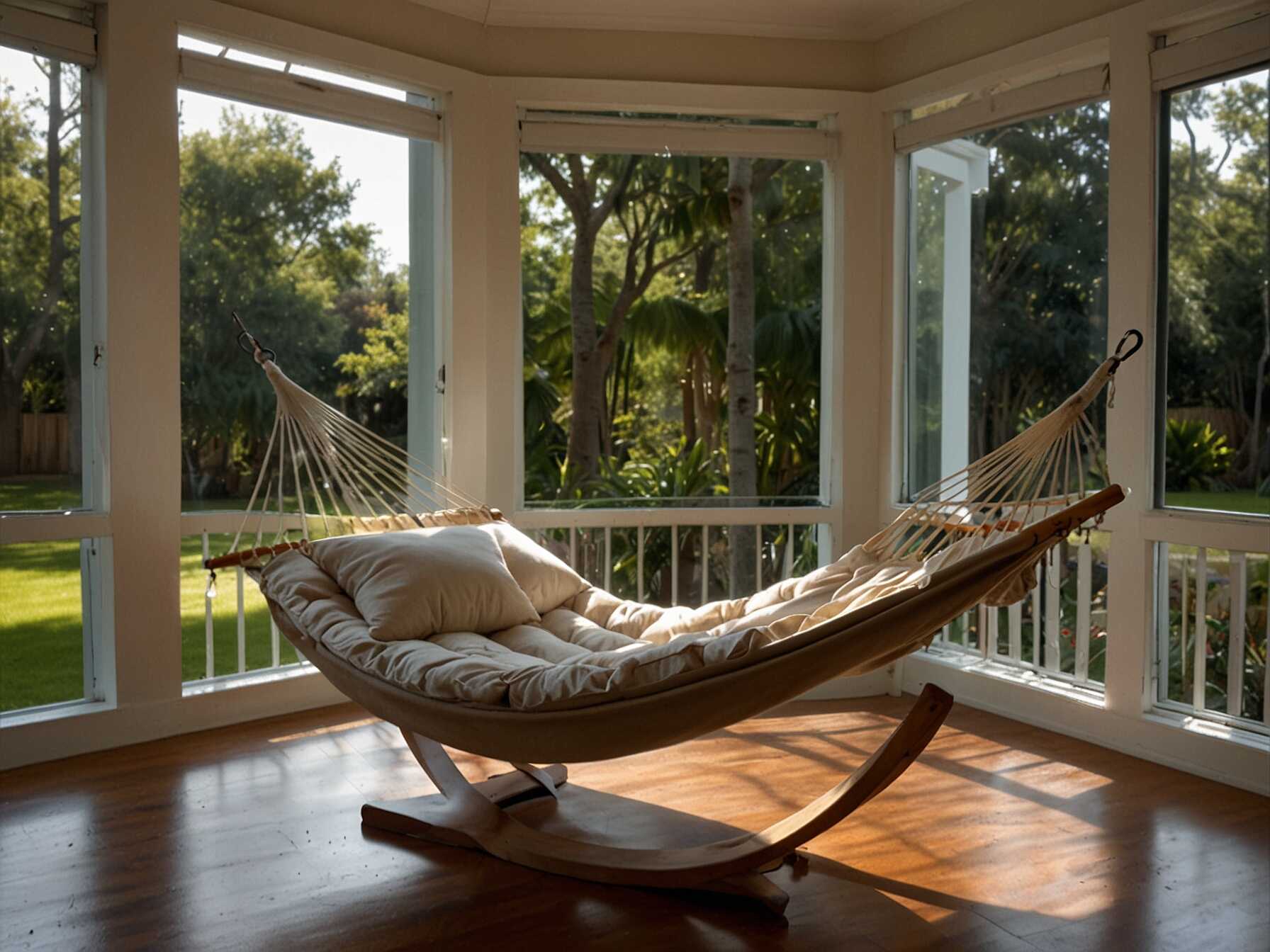 Hang a hammock in your sunroom. Its a fun and relaxing spot to read or take a nap. The swinging motion is very soothing.  