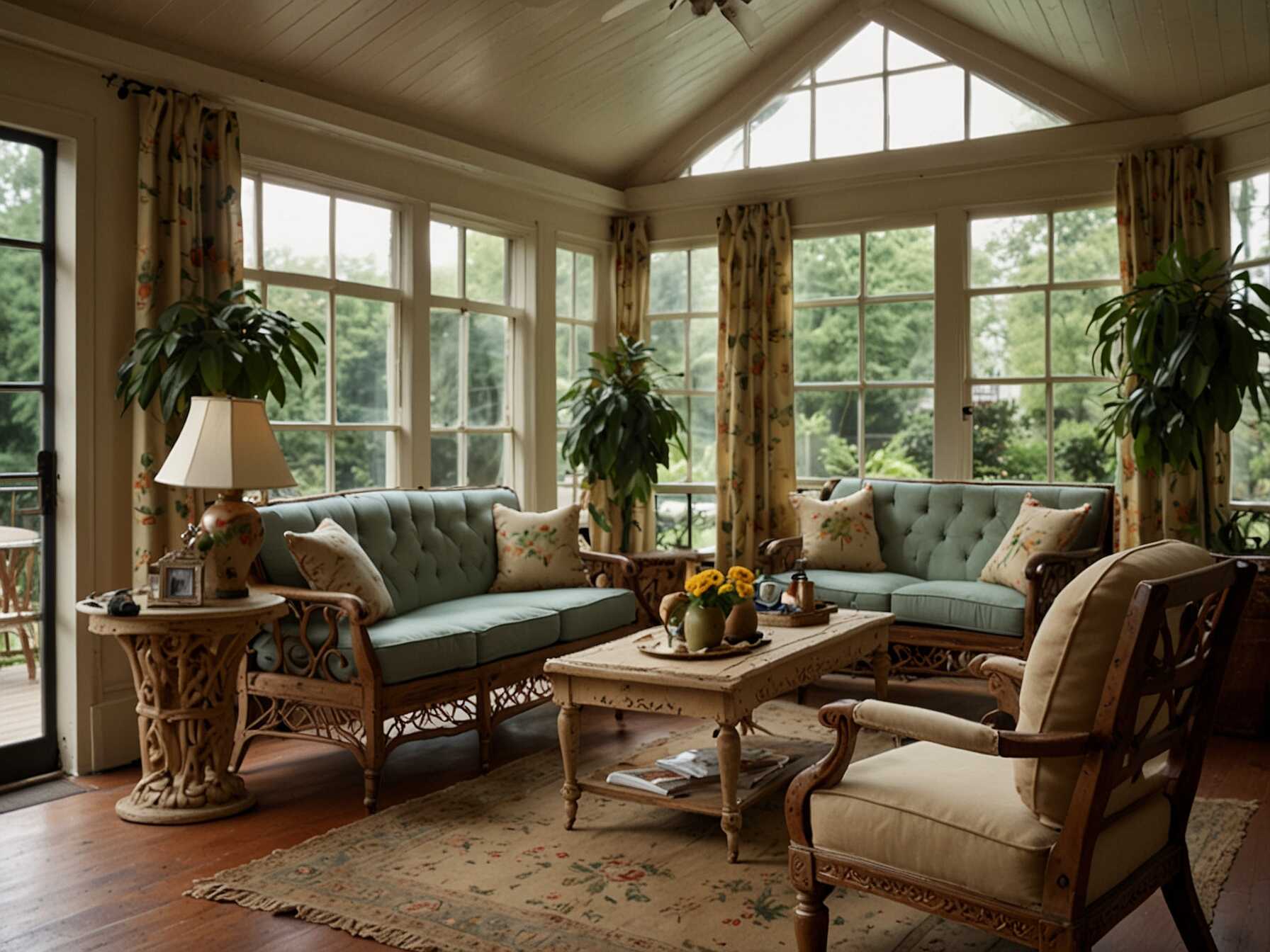 Design a vintage-style sunroom. Use old-fashioned furniture and decorations. It adds charm and character to the space.  