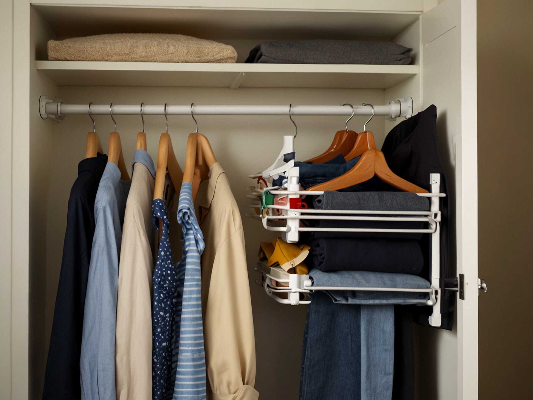 Install a pull-out valet rod for planning outfits. It gives you a place to hang clothes for the next day. This can save time in the morning.  