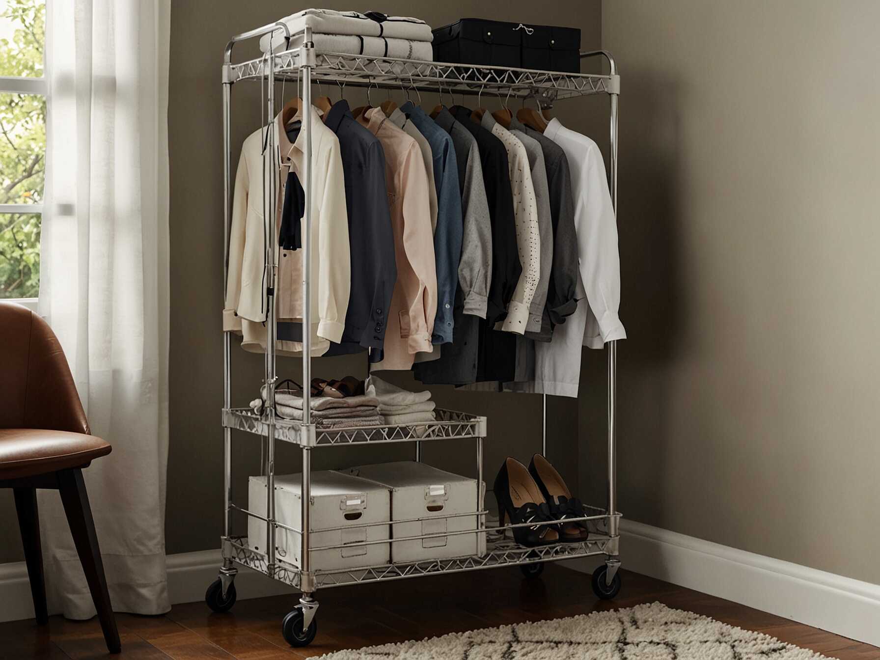 A rolling cart can add mobile storage to your closet. Use it for shoes, accessories, or even a portable laundry station. You can move it as needed.  