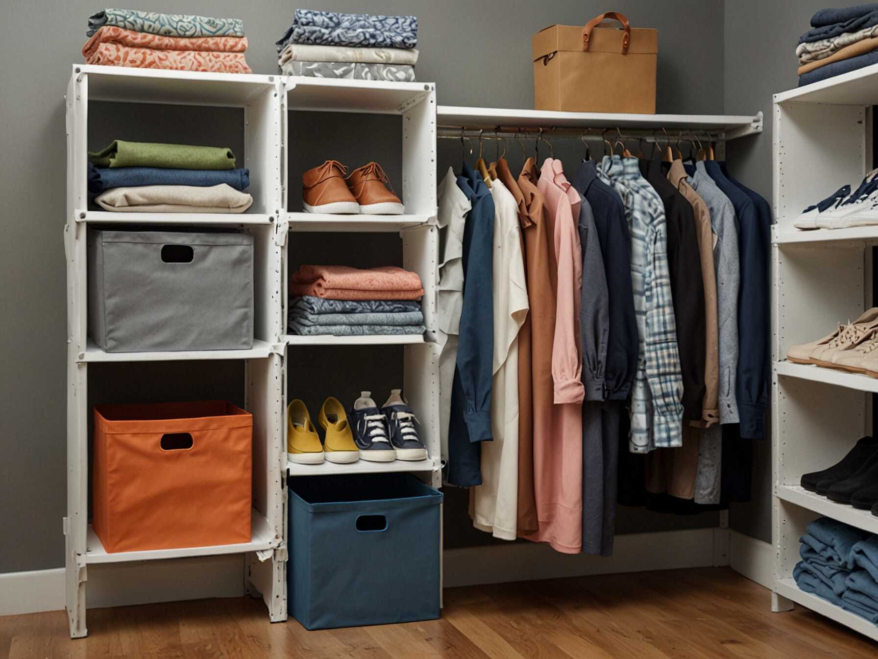 Use stackable storage bins for out-of-season clothes or less frequently used items. Label them for easy identification. Place them on high shelves to save space.  