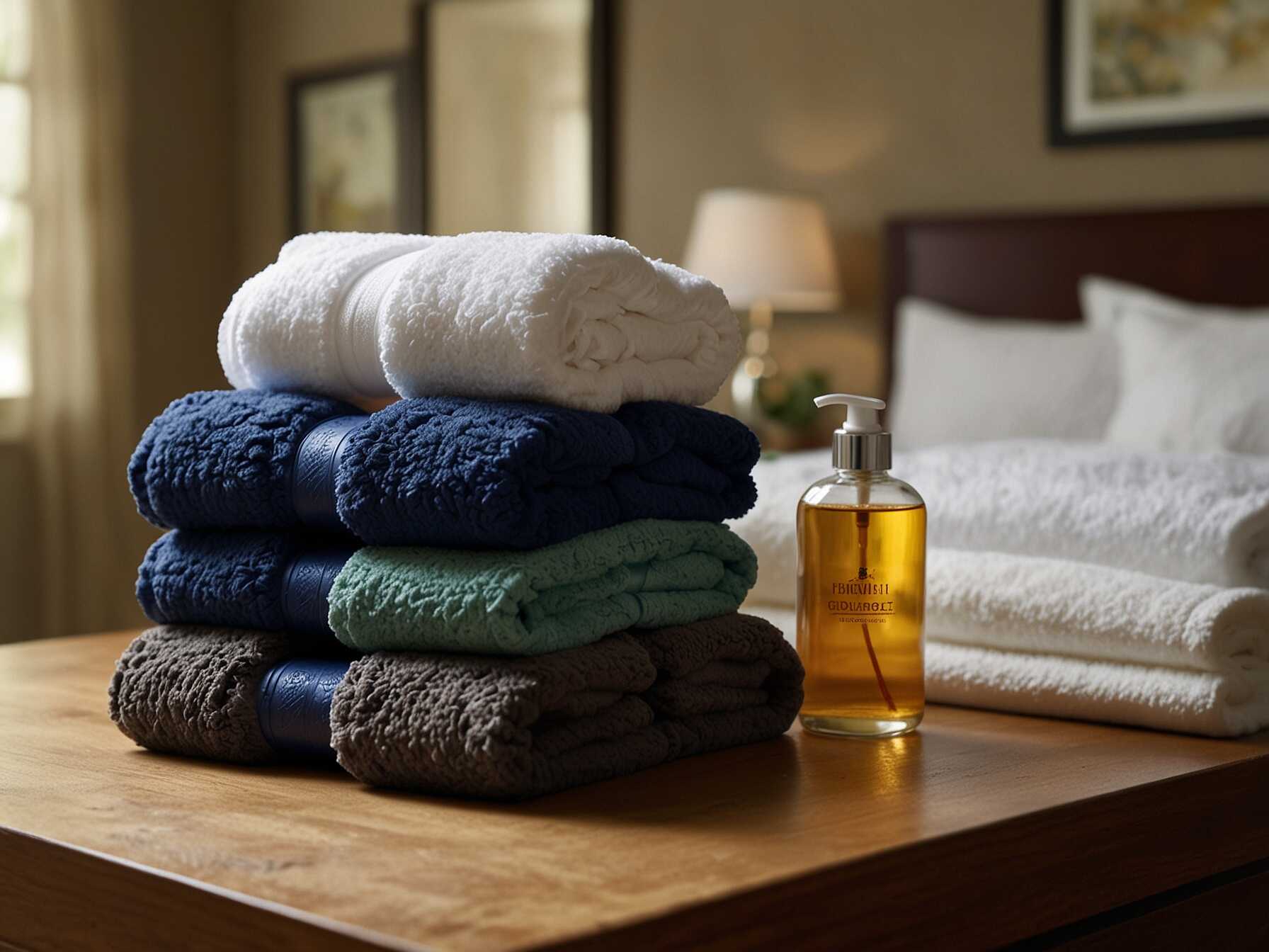 Place fresh towels and basic toiletries in the guest room. A set of clean towels, shampoo, conditioner, and soap will make their stay more comfortable.  