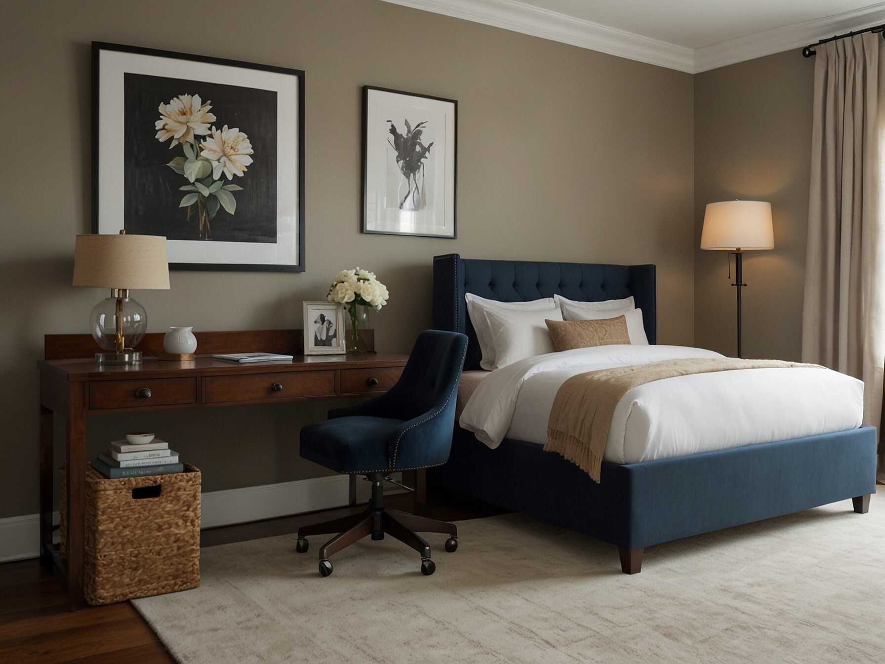 Ensure the guest room has functional furniture. A bed is essential, but also consider a small desk and chair if space allows. This provides a spot for your guests to work or write.  