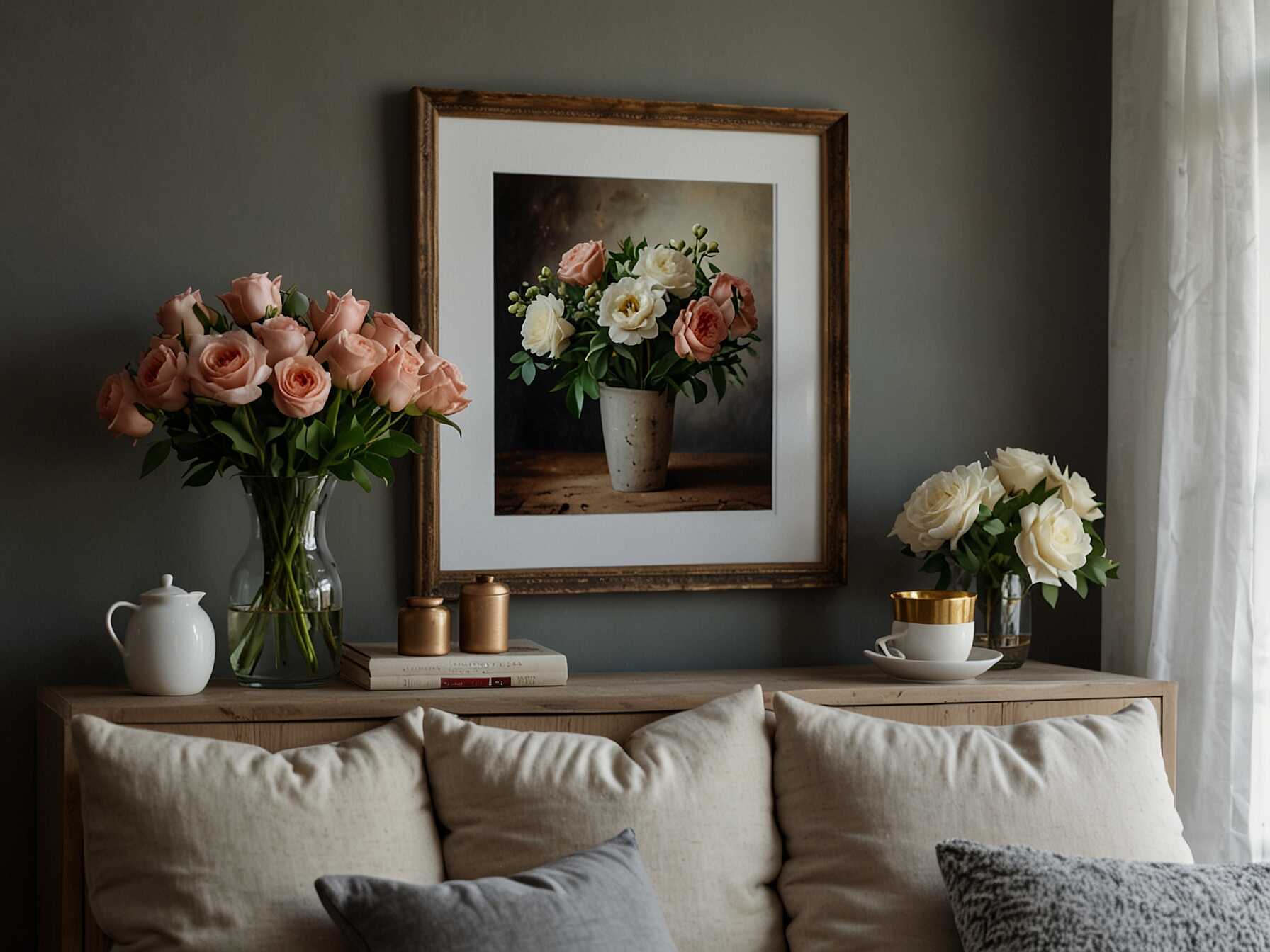 Add personal touches like framed photos or a vase of fresh flowers. These small details make the room feel homey and welcoming.  