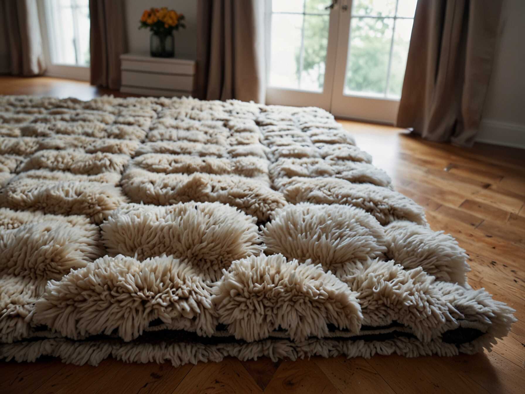 A soft rug can add warmth and comfort to the guest room. It also muffles sounds and makes the room feel cozy.  