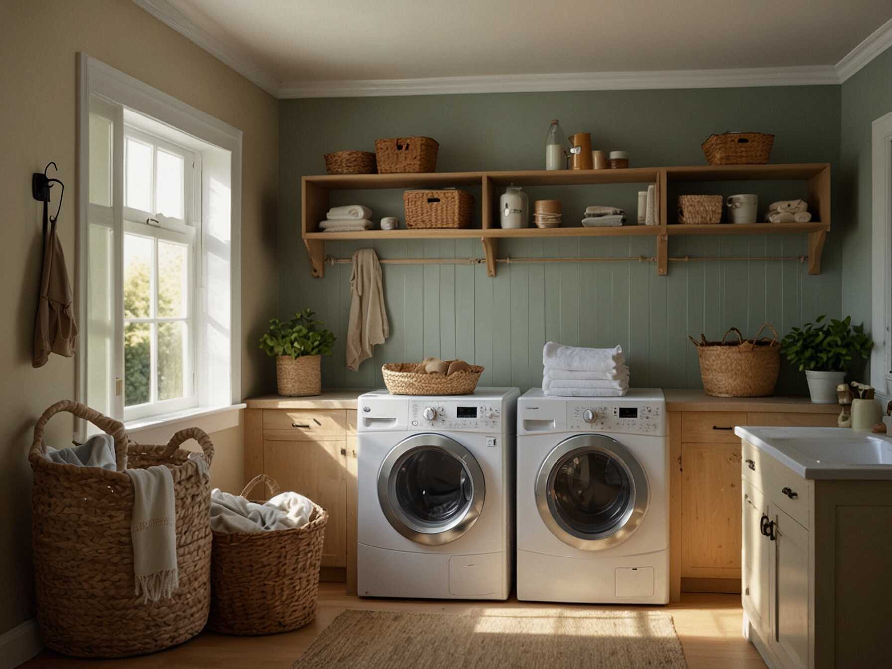 Bring light into your laundry room with large windows and light-colored walls. This makes the space feel open and welcoming. Natural light can make everything, including doing laundry, more enjoyable.  