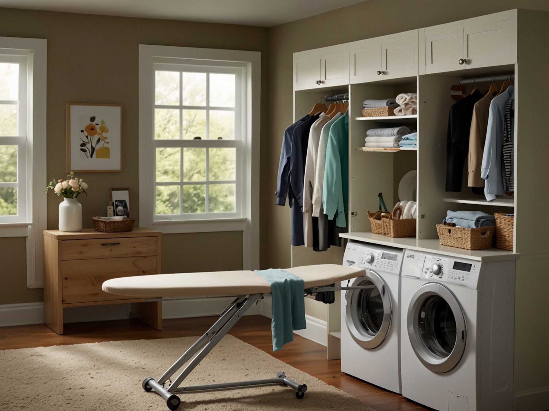 Install a built-in ironing board that can be folded away when not in use. This saves space and keeps the laundry room organized. It’s a practical solution for anyone who needs to iron frequently.  