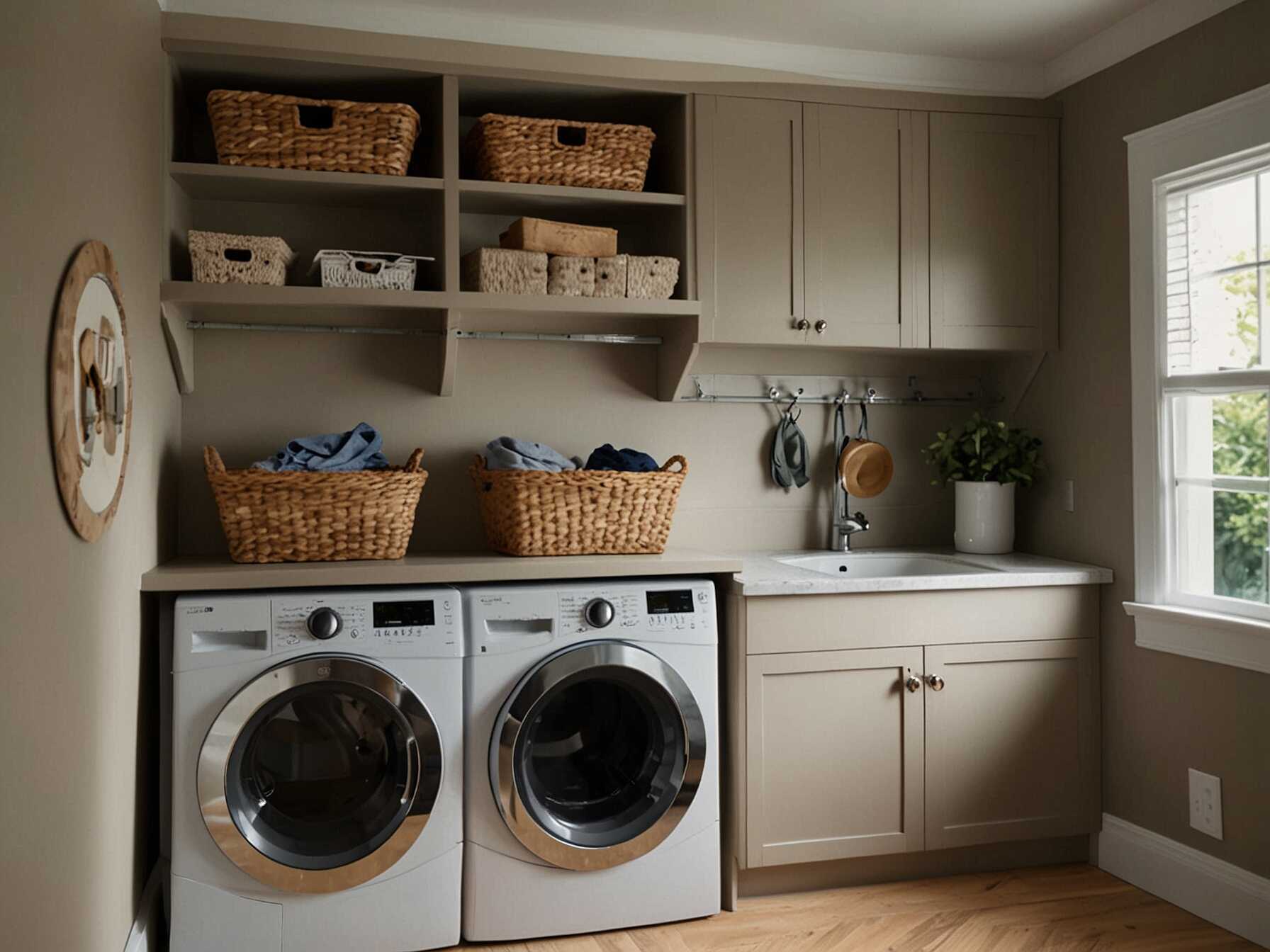 Install a countertop over your washer and dryer for additional workspace. This is ideal for sorting and folding laundry. Extra countertop space makes the room more functional.  