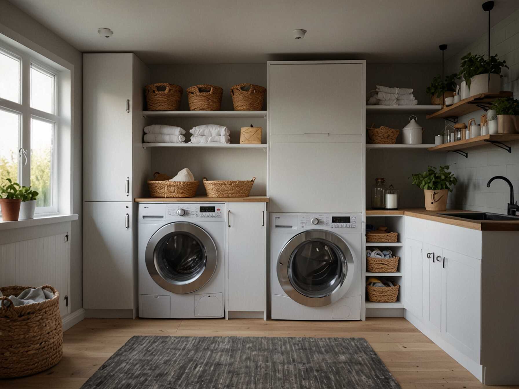 Consider stackable appliances to save space in your laundry room. These allow you to utilize vertical space effectively. This is perfect for smaller laundry areas.  