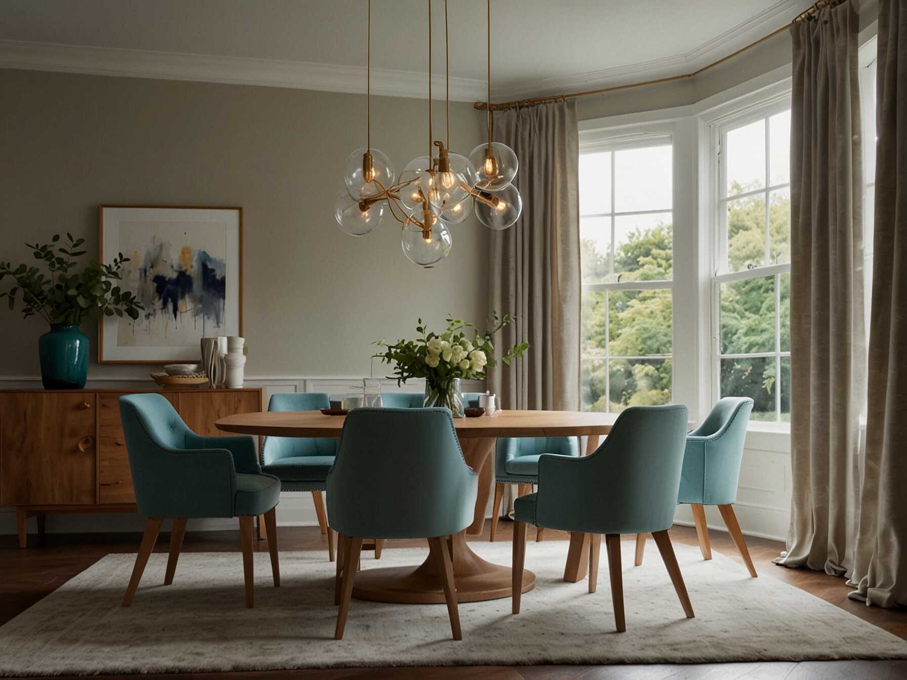 Transform your dining room into a bright and airy space by choosing light colors for walls and furniture. Large windows or mirrors can add natural light and make the room feel bigger.  