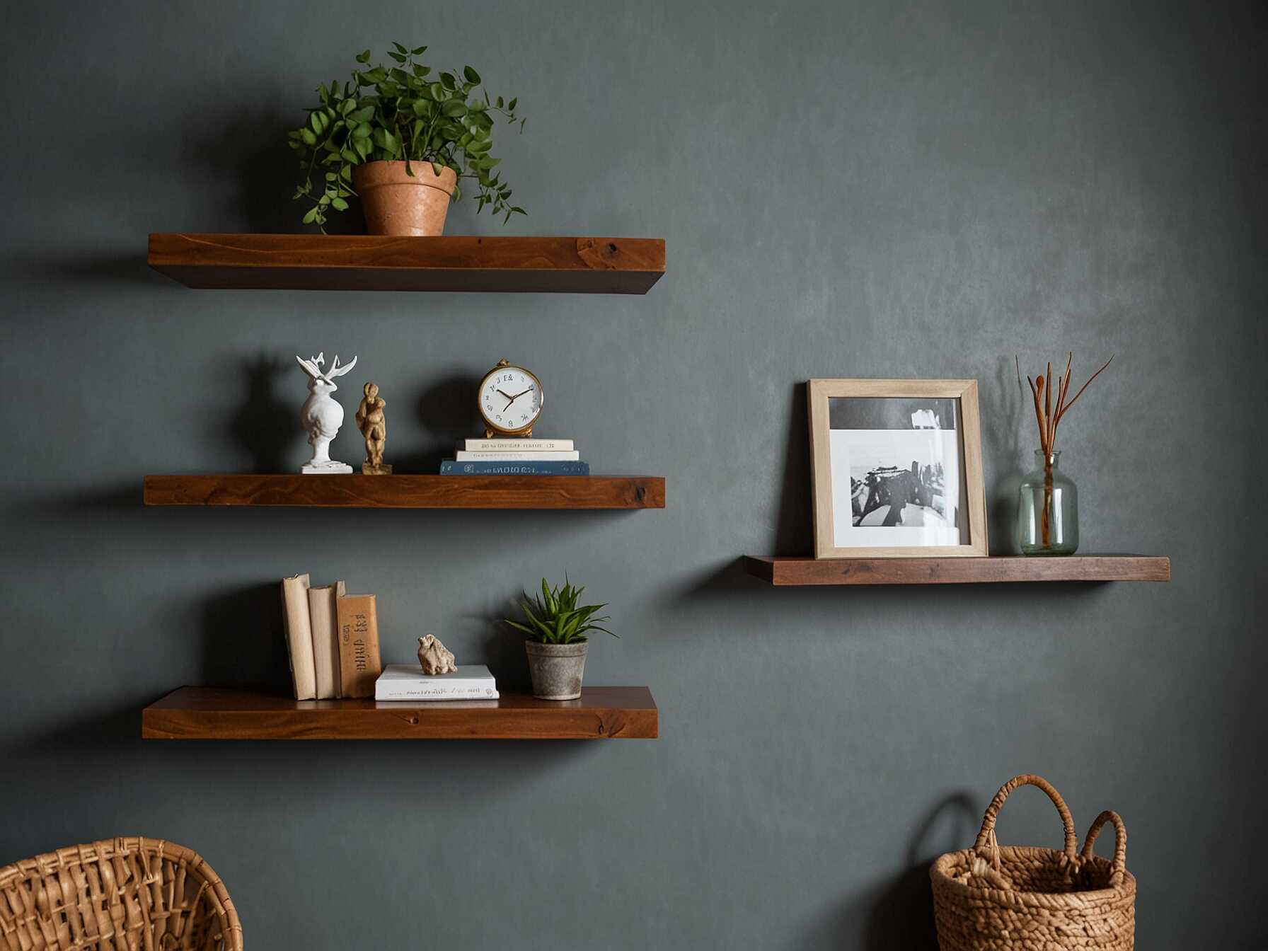 Use floating shelves for extra storage or decoration. They are both functional and stylish, providing a place for books, plants, or ornaments.  