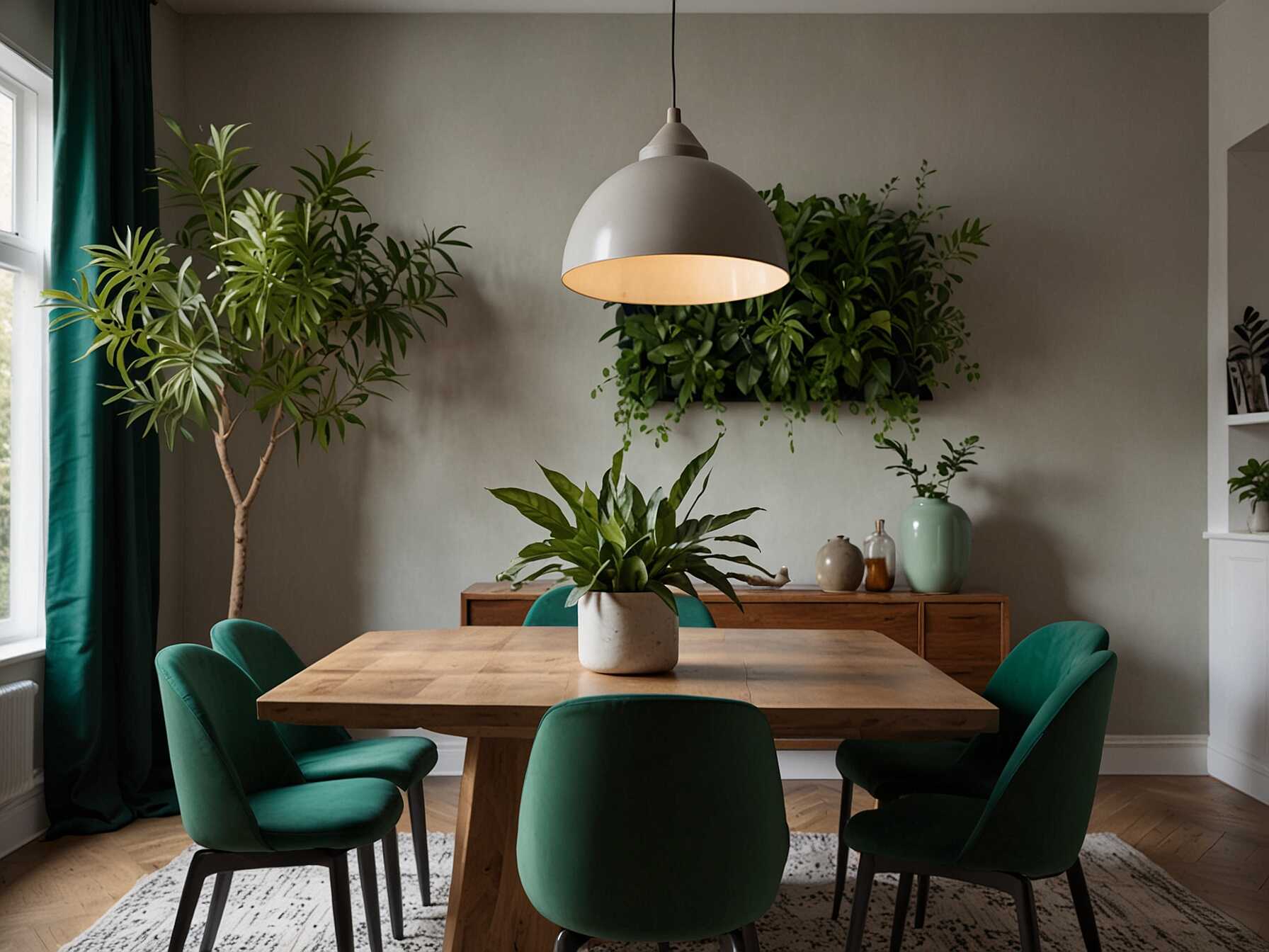 Add a splash of green with indoor plants. They purify the air and bring a touch of nature into your dining room.  