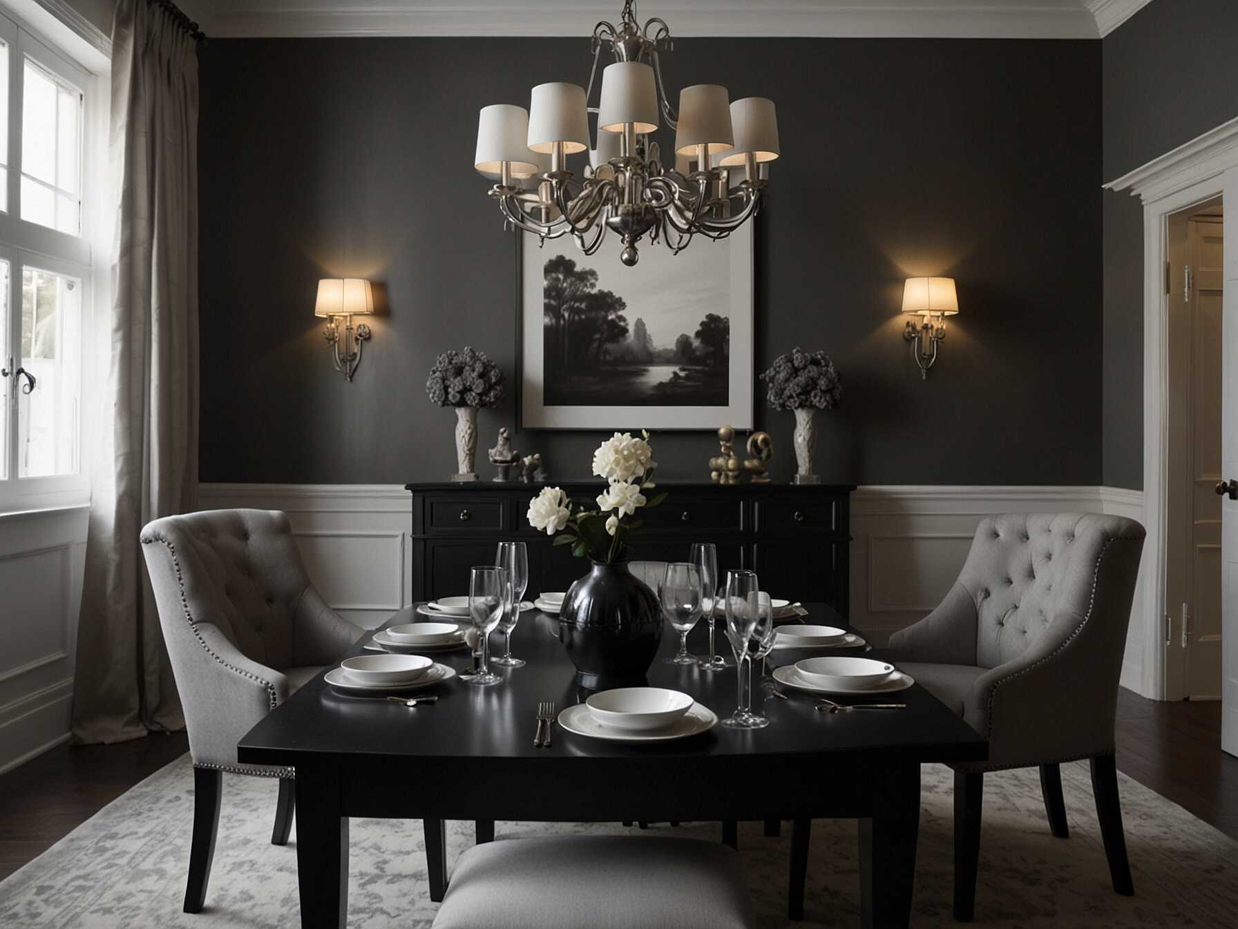 Create a timeless look with a monochrome color scheme. Use various shades of the same color to keep the dining room cohesive and elegant.  