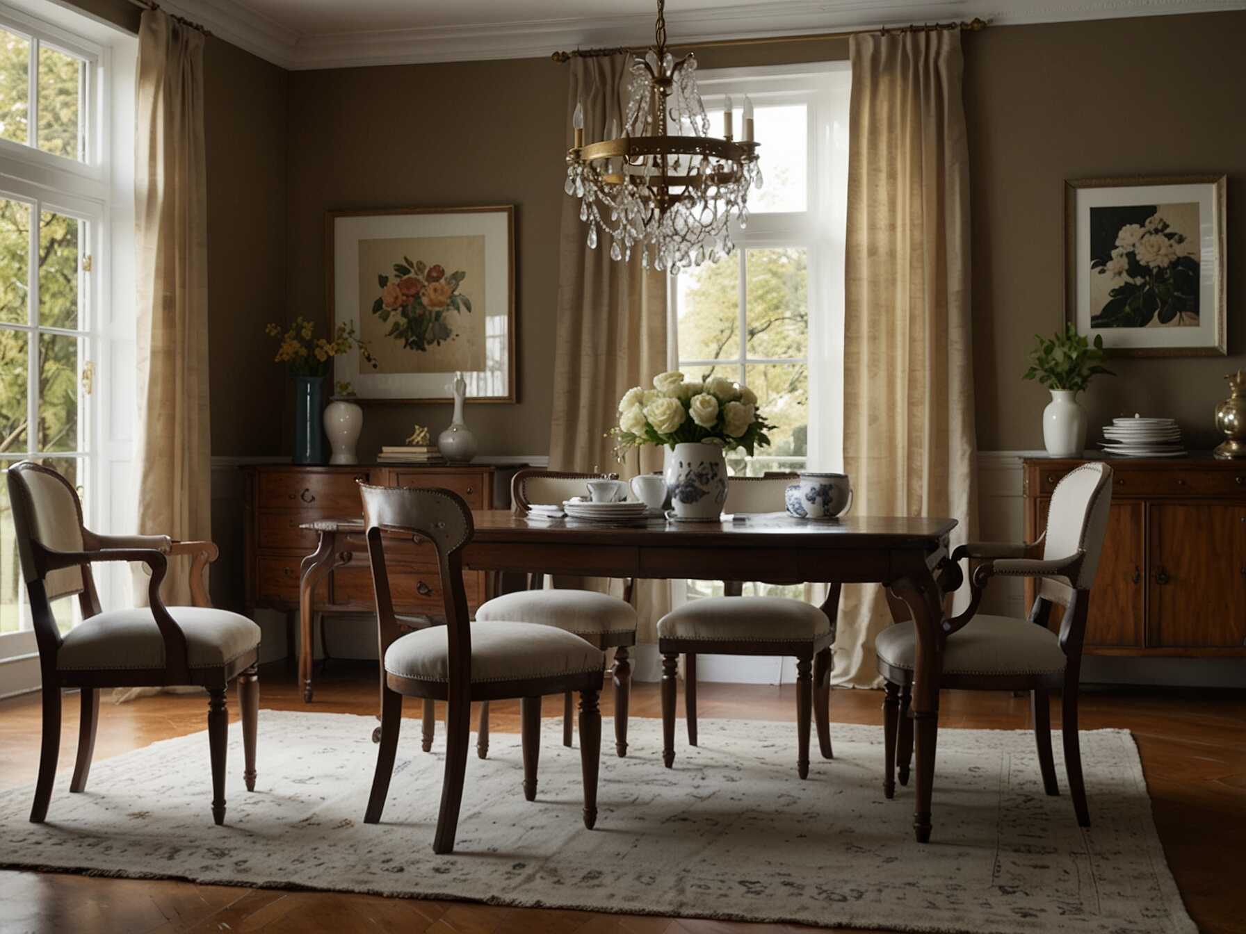 Incorporate vintage elements like antique furniture or retro decor items. This gives your dining room a timeless, charming feel.  