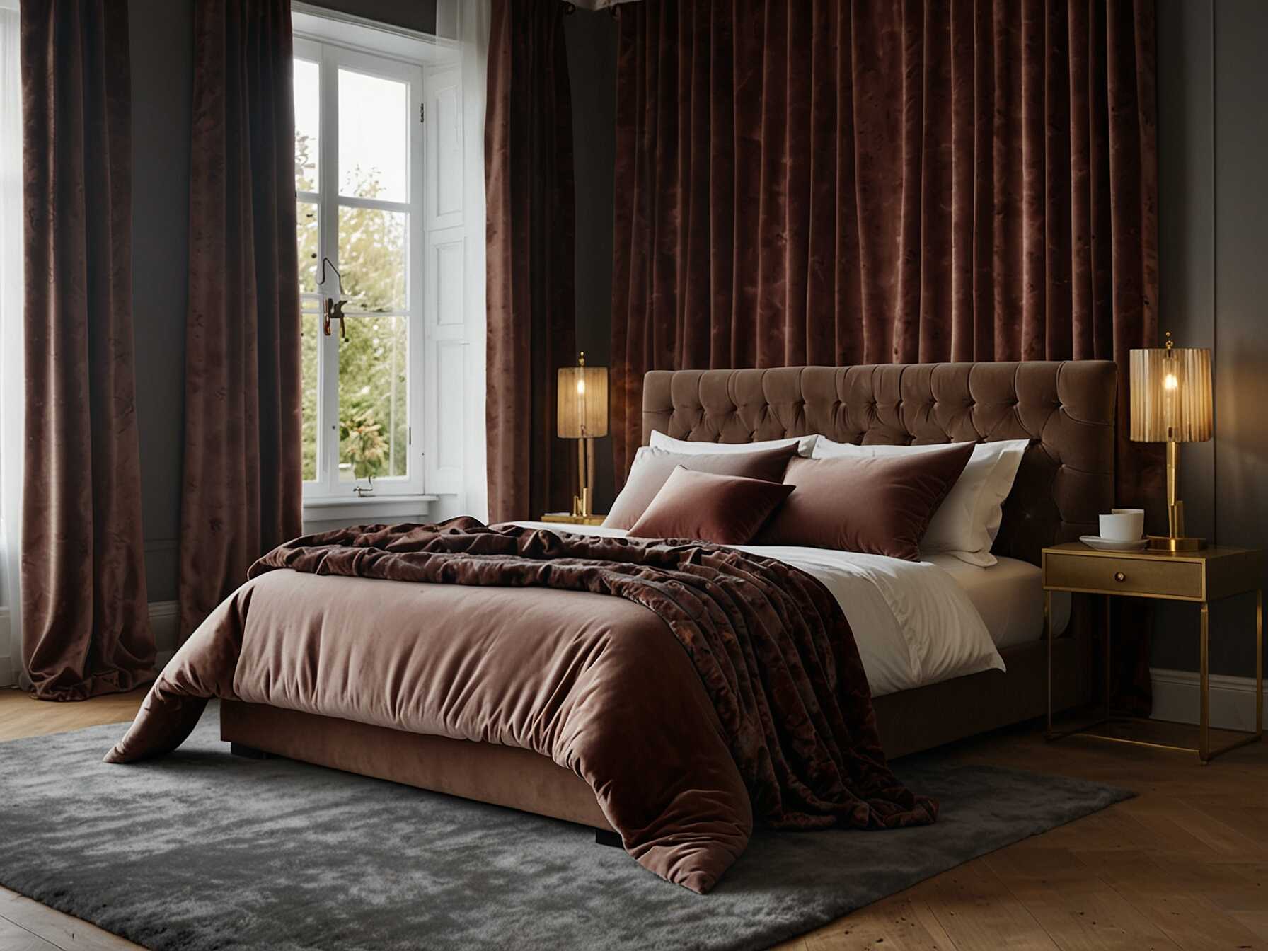 Adding velvet touches can make your bedroom feel luxurious. Choose velvet curtains, cushions, or a bedspread. This creates a plush and rich atmosphere perfect for relaxation.  