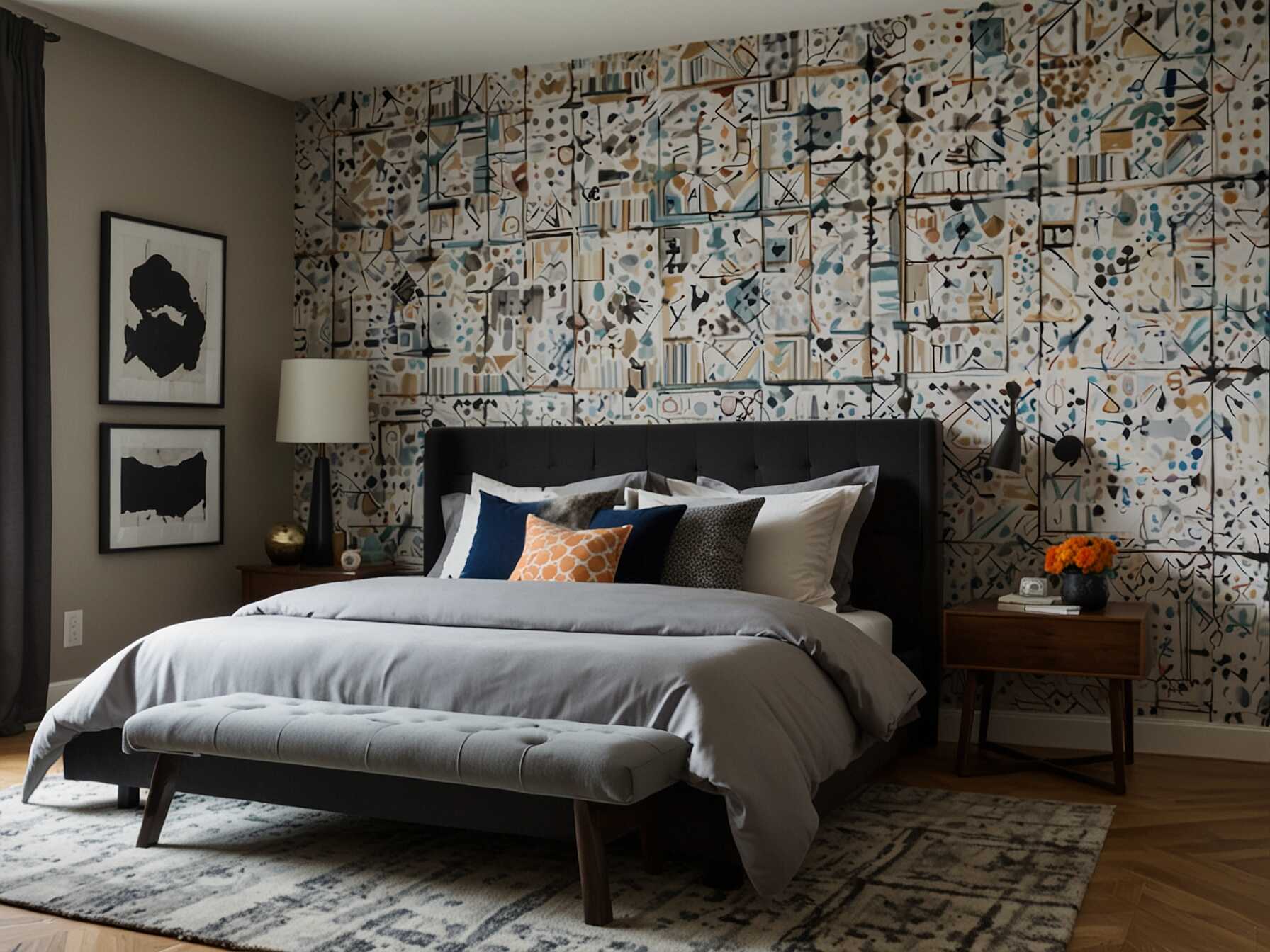 Incorporate geometric patterns in your bedrooms decor. Use patterned wallpaper, bed linens, or rugs. This adds a modern and stylish look with visual interest.  