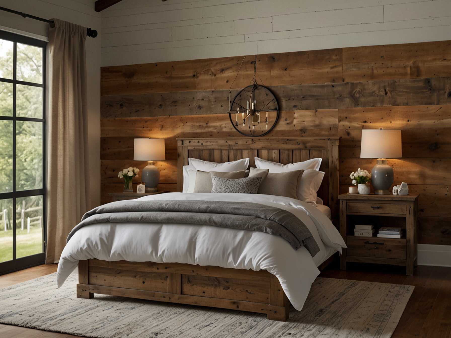 Mix traditional farmhouse elements with modern touches. Use reclaimed wood furniture, shiplap walls, and vintage lighting. Blend these with modern bedding and clean lines for a balanced look.  