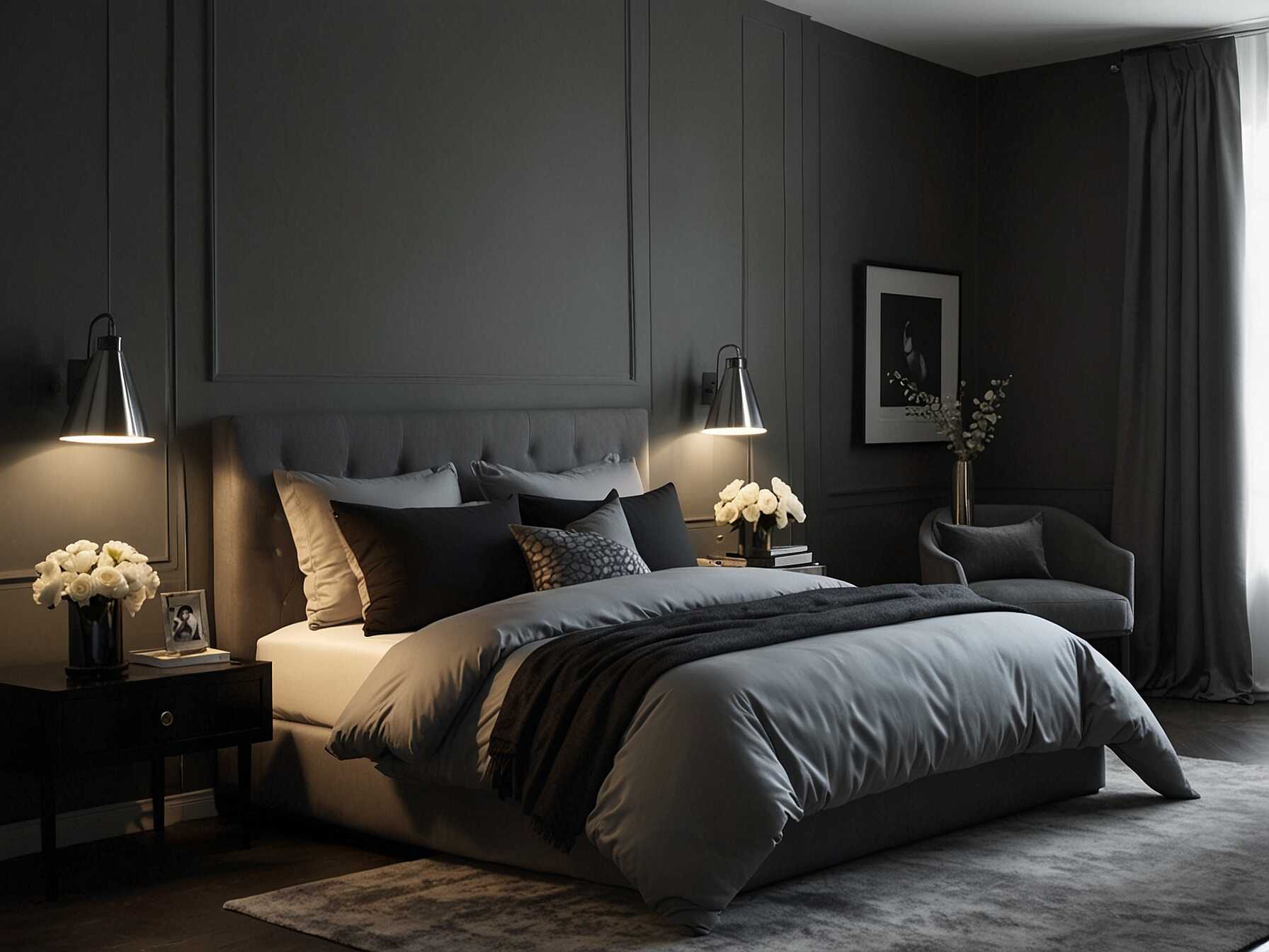 Create a chic bedroom with a monochrome color scheme. Use shades of one color, like different tones of gray. This creates a unified and sophisticated look.  