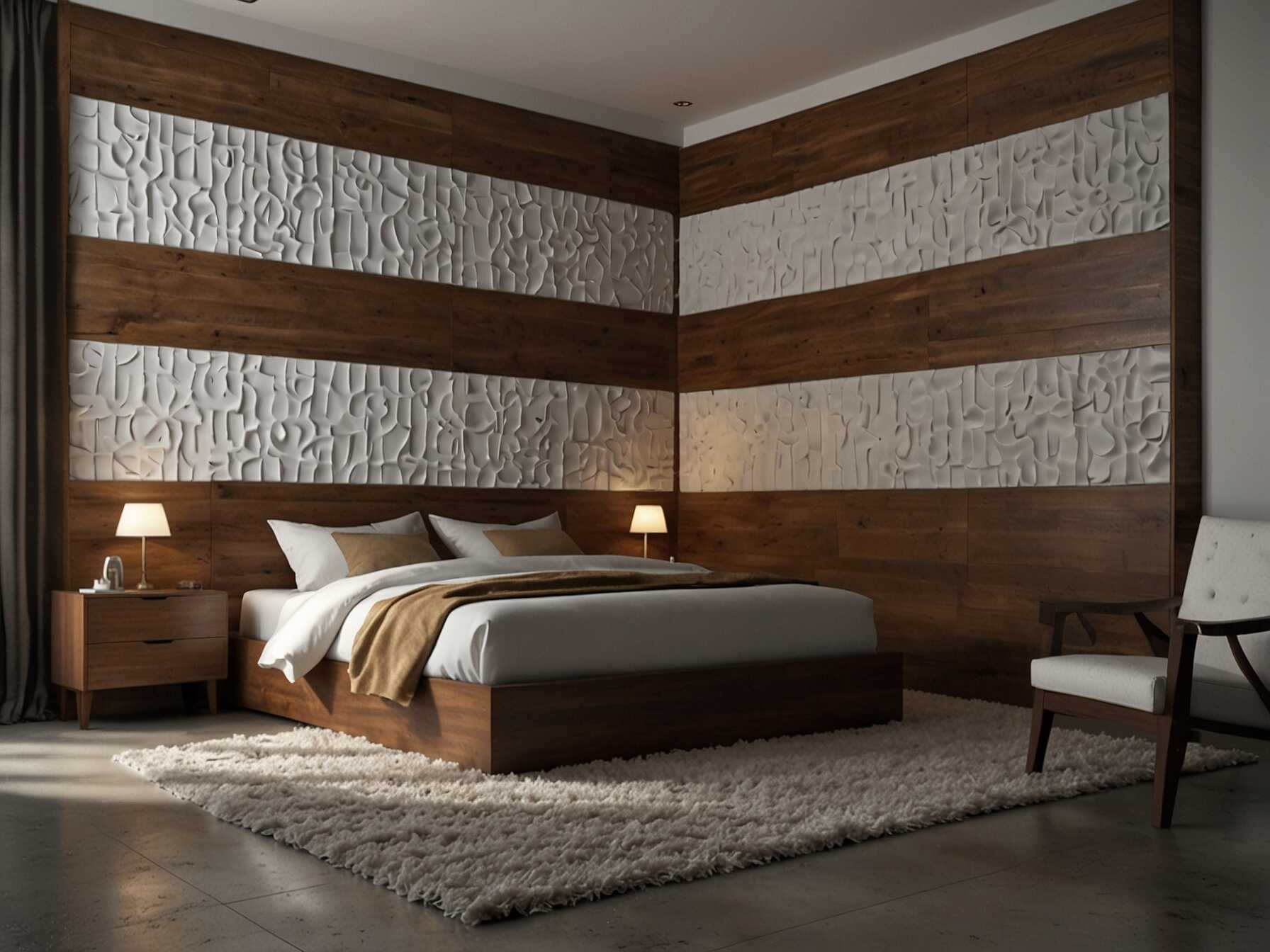 Add texture to your bedroom with wall panels. Use wood, fabric, or 3D wall panels to create depth. This gives your space a unique and interesting focal point.  