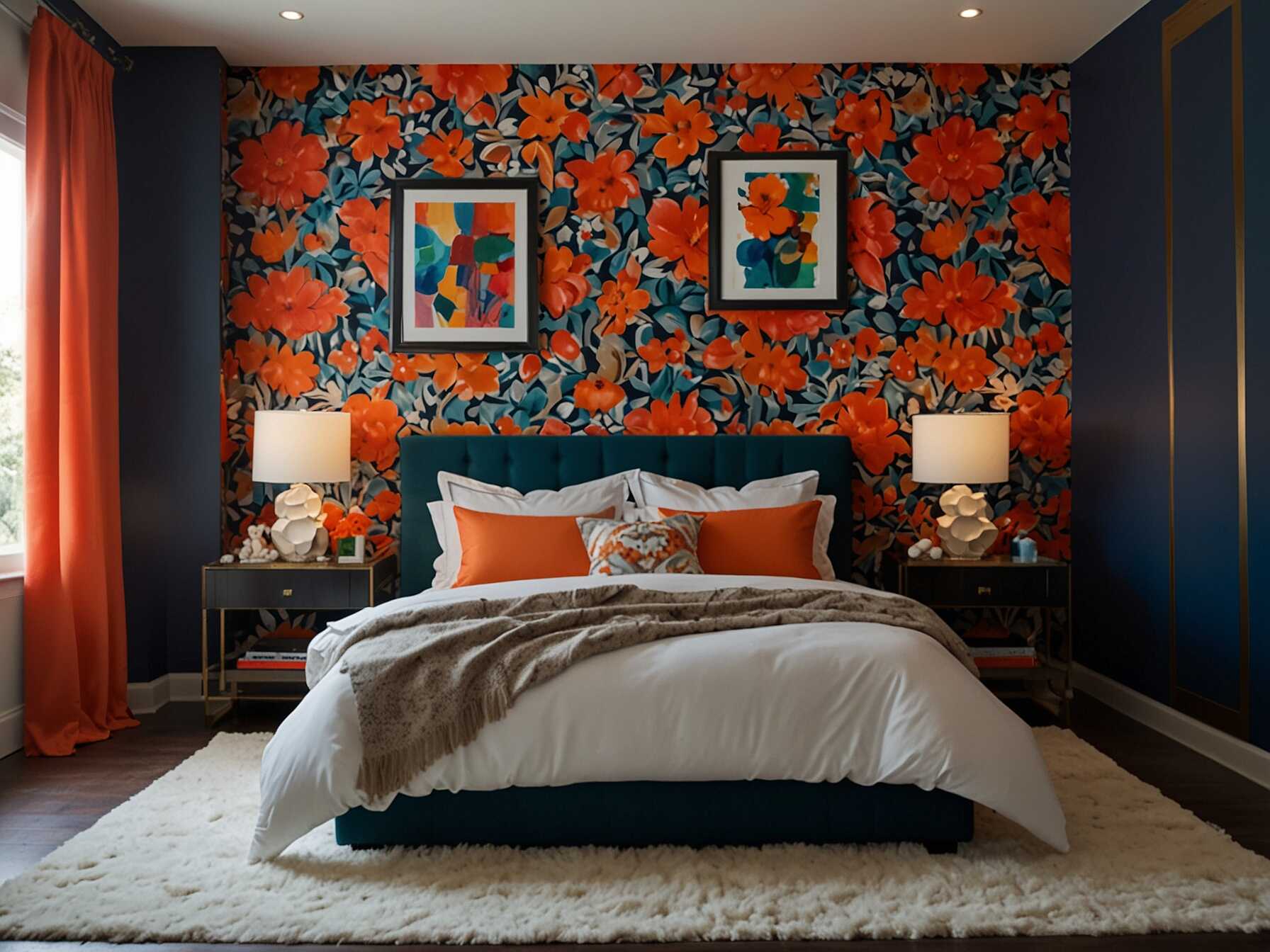 Liven up your bedroom with a bold accent wall. Choose a vibrant color or patterned wallpaper to make one wall stand out. This can add energy and make the space more dynamic without overwhelming it.  