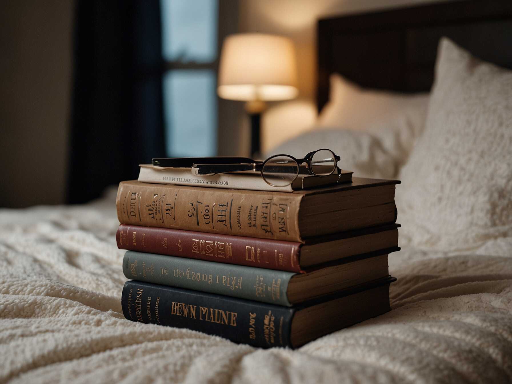 Keep a stack of books on your nightstand. Add a soft blanket for comfort. It’s easy and convenient to read before bed. It also helps you relax and unwind.