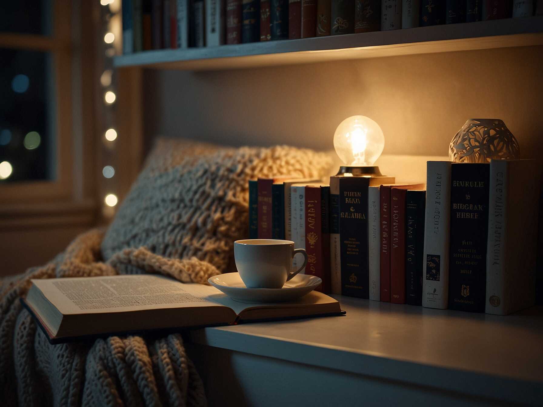 Stock a nearby shelf with your favorite reads. Use a soft lamp or fairy lights for warmth. Add a hot drink, and you have a perfect spot to snuggle and read. It’s perfect for cold days.