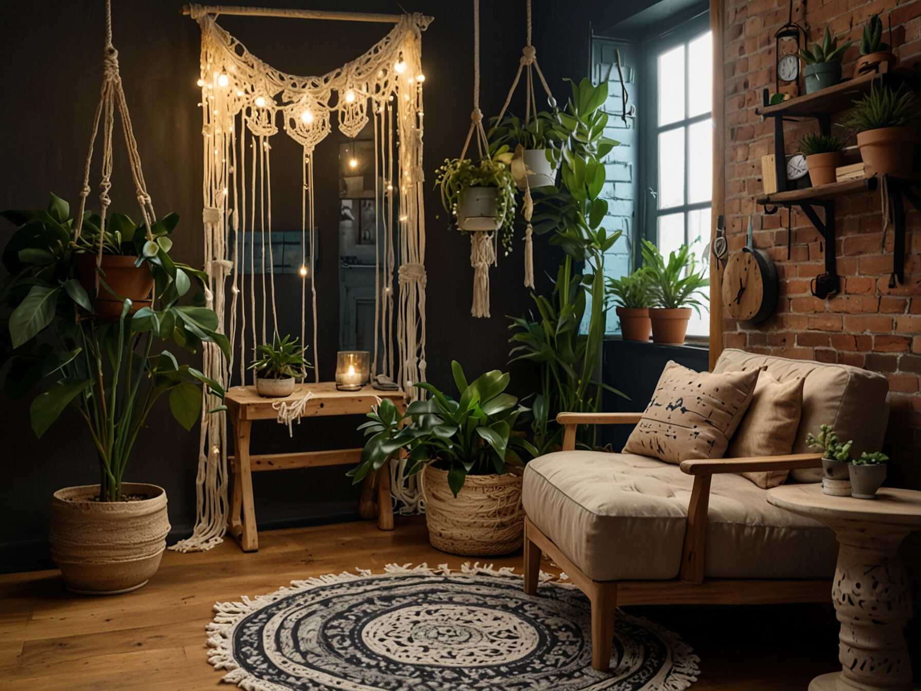 Add hanging plants and macramé for a boho touch. Use soft, warm lighting. Incorporate small side tables for your books and accessories. It's a fun and eclectic space.