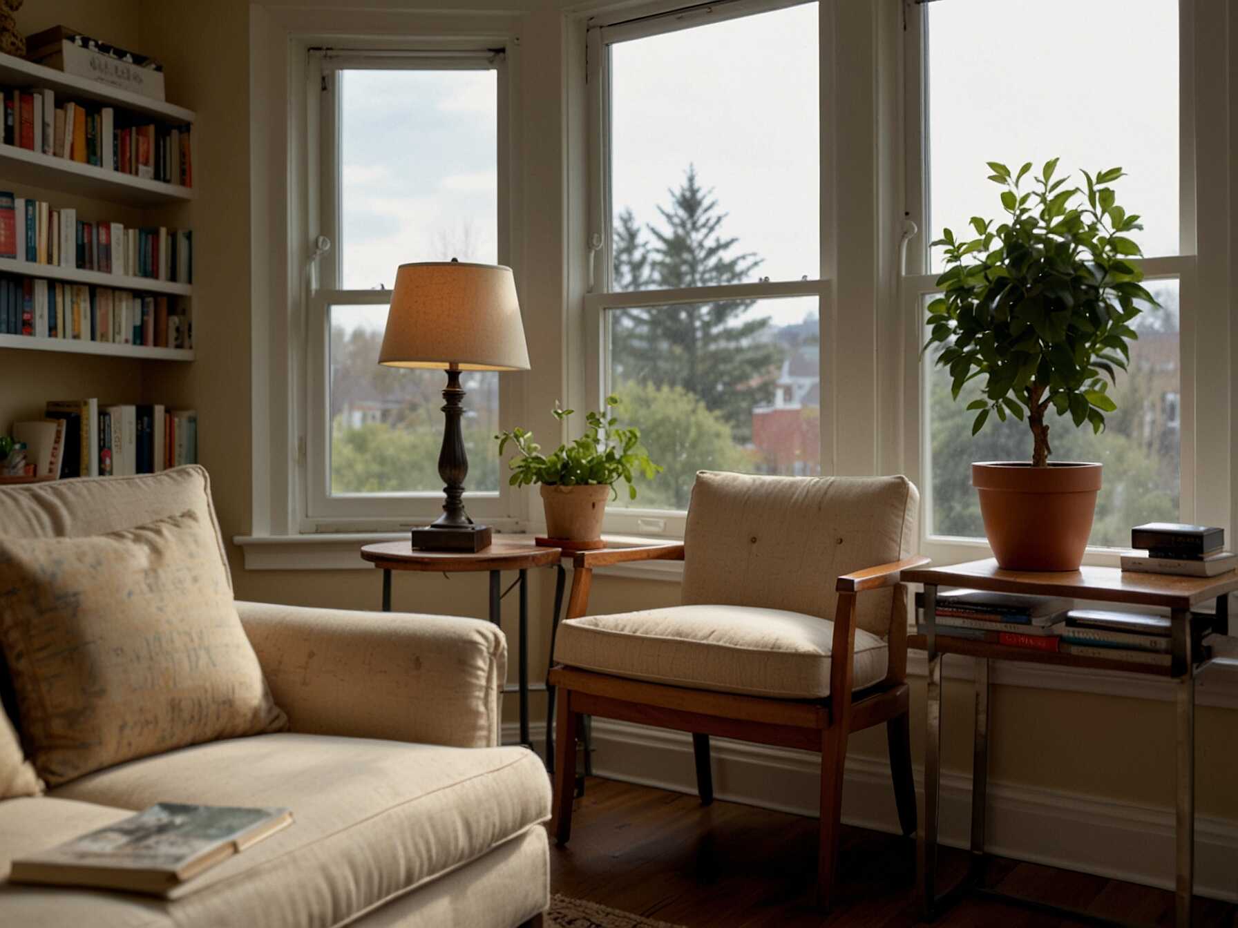 Use natural light from the window. If you need more light, place a small lamp nearby. A side table can hold your books and a cup of tea. Add some plants around the window seat. They bring a fresh, calming vibe to your reading nook.