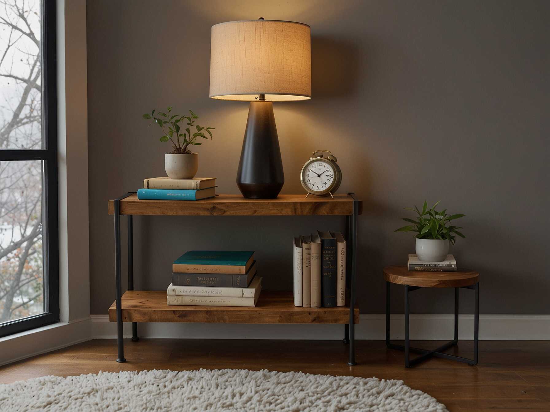 Use metal shelves or pipes for book storage. Keep the decor simple and clean. Add a touch of warmth with a wooden side table or lamp. It’s modern and comfortable.