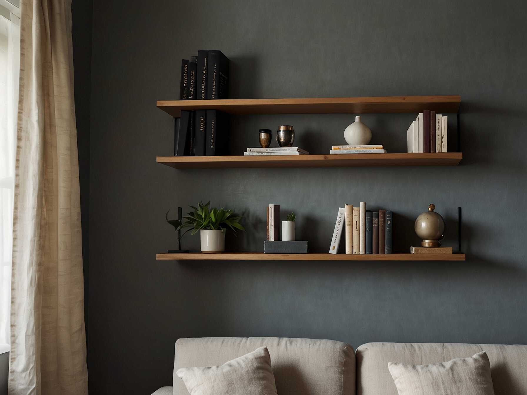 Mount a small wall shelf for your book collection. Use one stylish lamp for lighting. Stick to neutral colors and avoid clutter. It creates a calm and serene space.