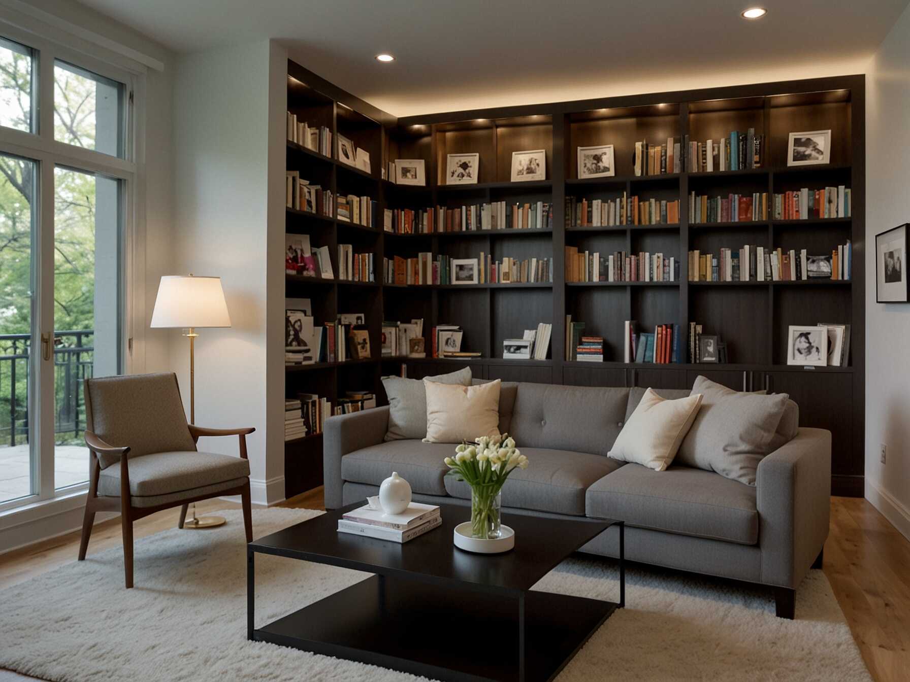 Add recessed lighting or wall-mounted lamps. A small coffee table can hold books and snacks. Surround the area with bookshelves. It immerses you in your reading environment.