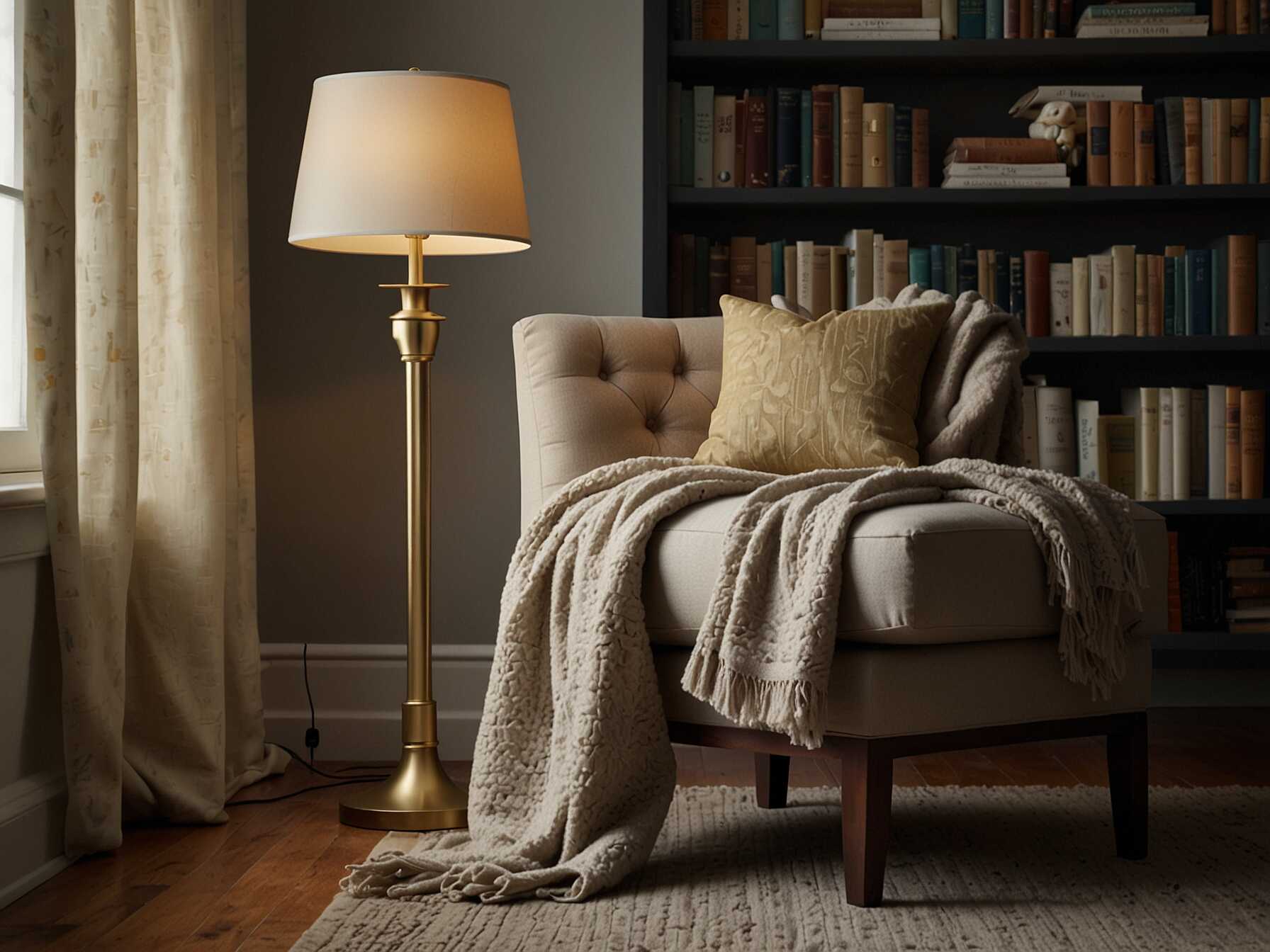 Use a floor lamp or desk lamp for lighting. Keep a small side table for your books. Add a soft throw blanket. It makes the nook cozy and functional.